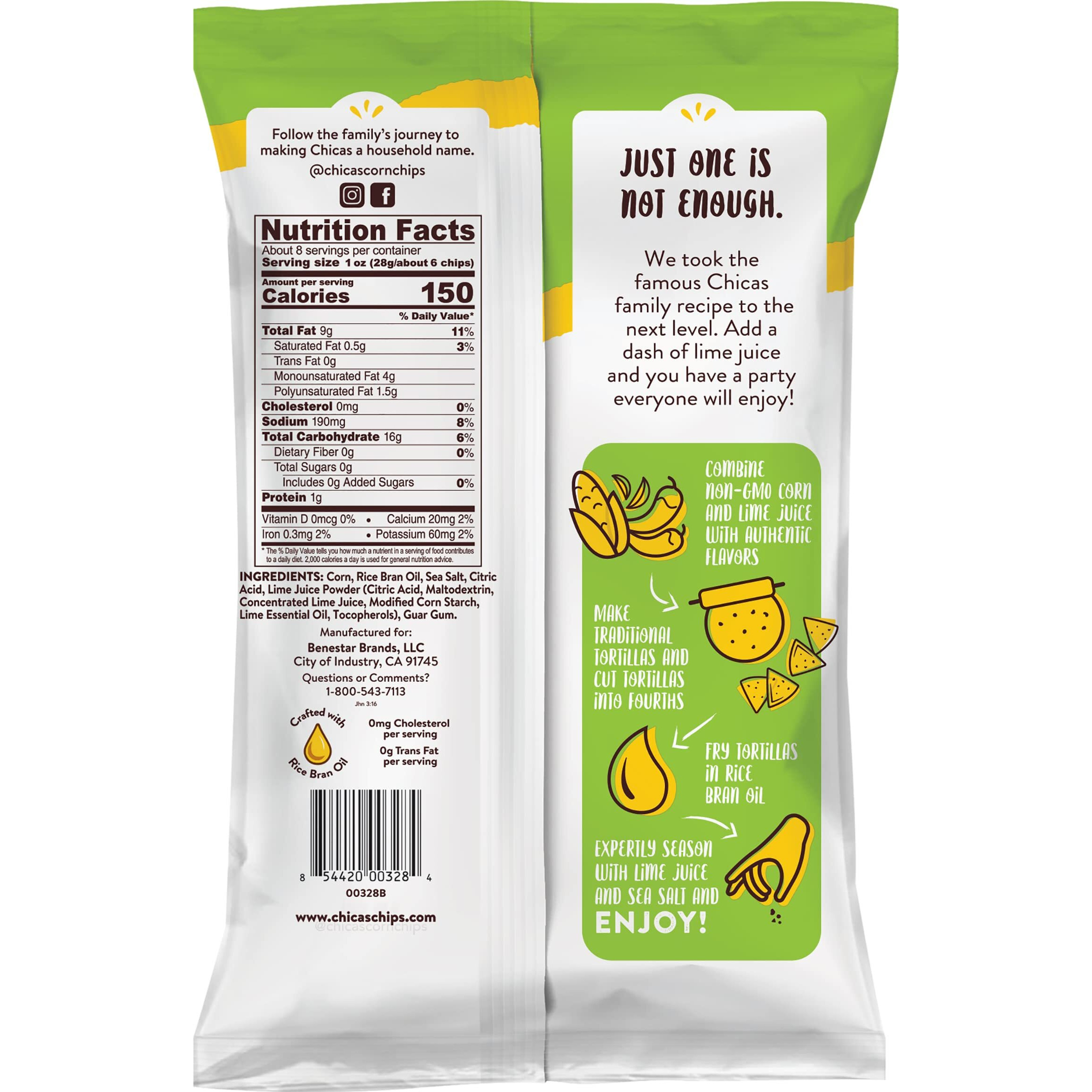 Chicas Tortilla Chips, White Corn Tortilla Chips Lime, Gluten Free, Vegan, Non-Gmo, For Dips, Spreads & More, 7.5 Ounce Bag (Pack Of 6)