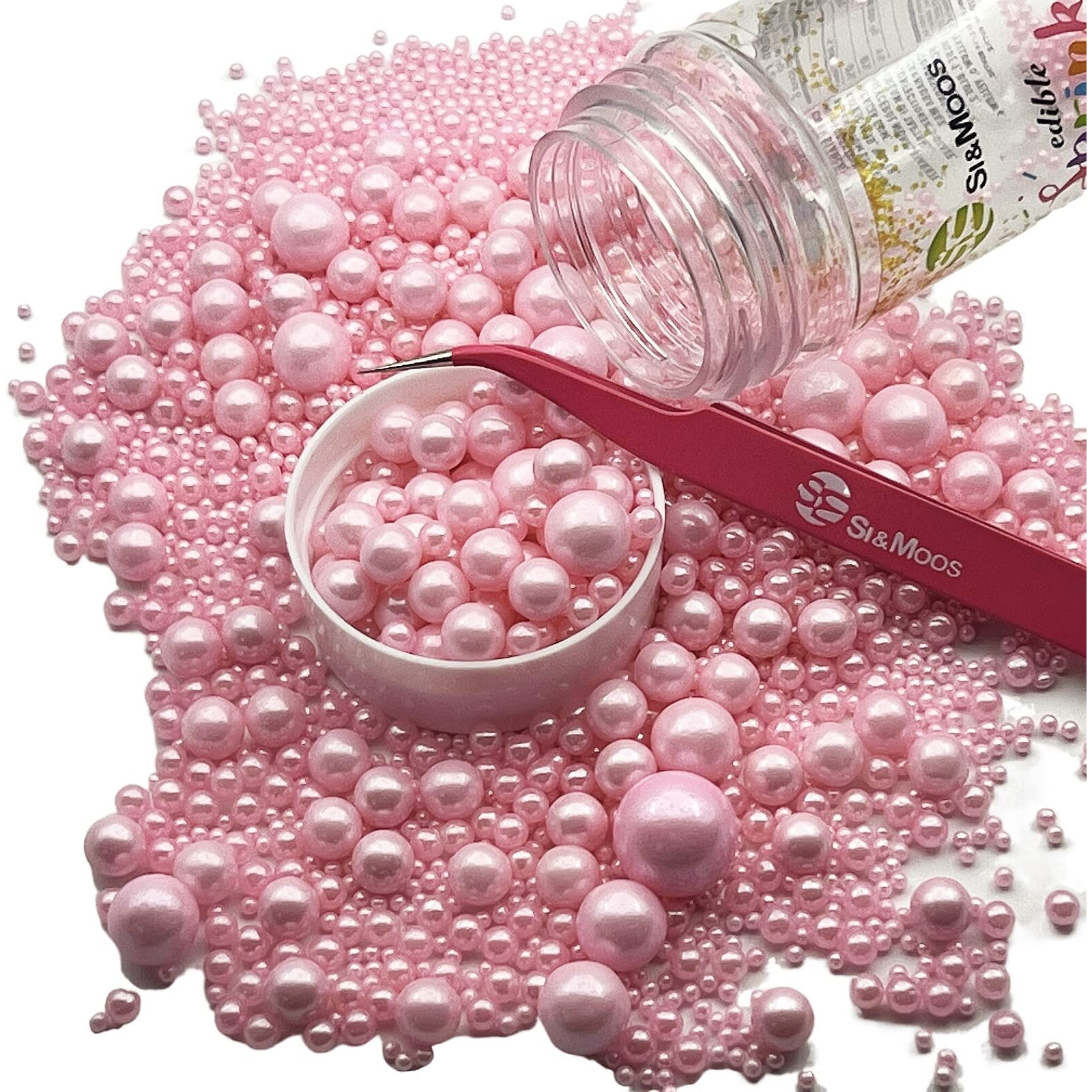 Se Si&Moos Pink Edible Pearls For Cake Decorating Pink Sugar Pearls Pink Pearl Sprinkles For Cake Decorating Pink Sprinkles Pink Edible Cake Decorations 3.5 Oz With Tweezers