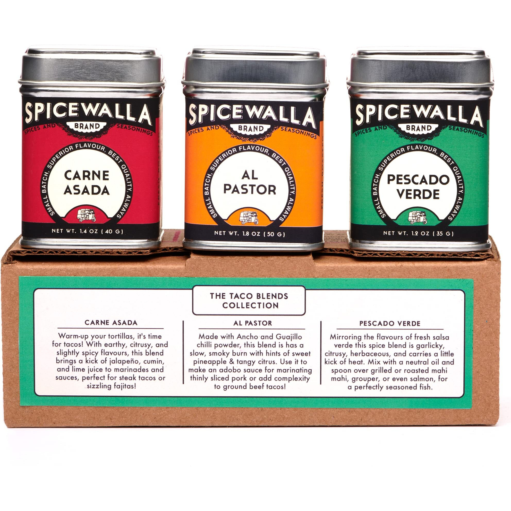 Spicewalla Taco Seasoning 3 Pack | Carne Asada, Al Pastor, Pescado Verde | Gluten Free, Non-Gmo, No Msg, Gift Set