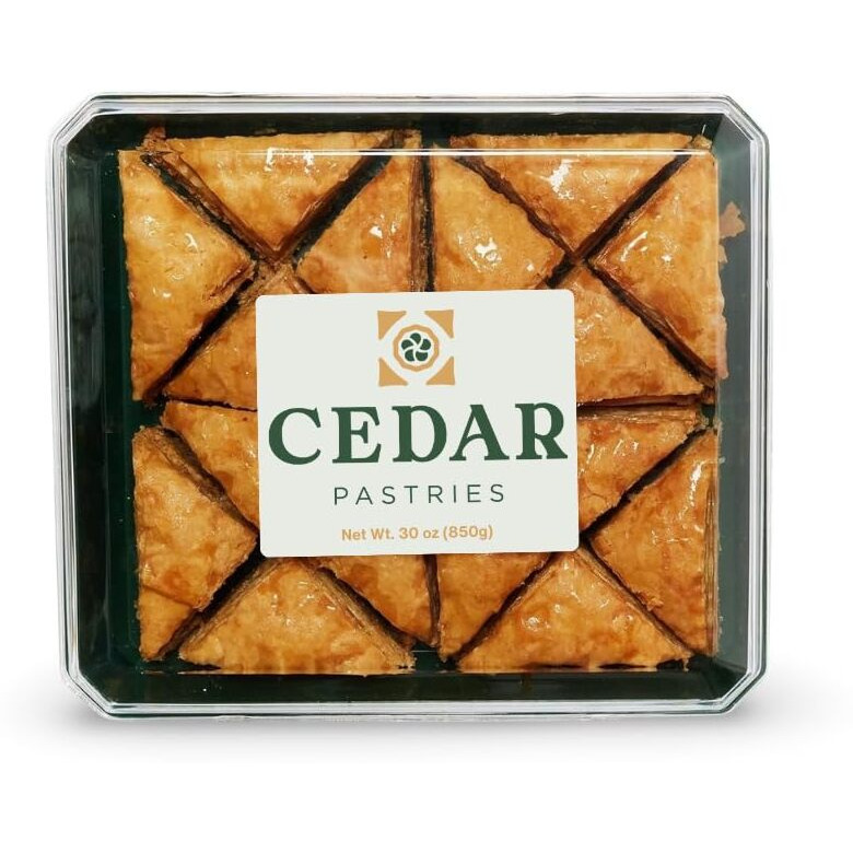 Cedar Pastries 16Pc Grab N' Go Traditional Triangle Baklavas - Kosher & Halal Mediterranean Dessert Treats
