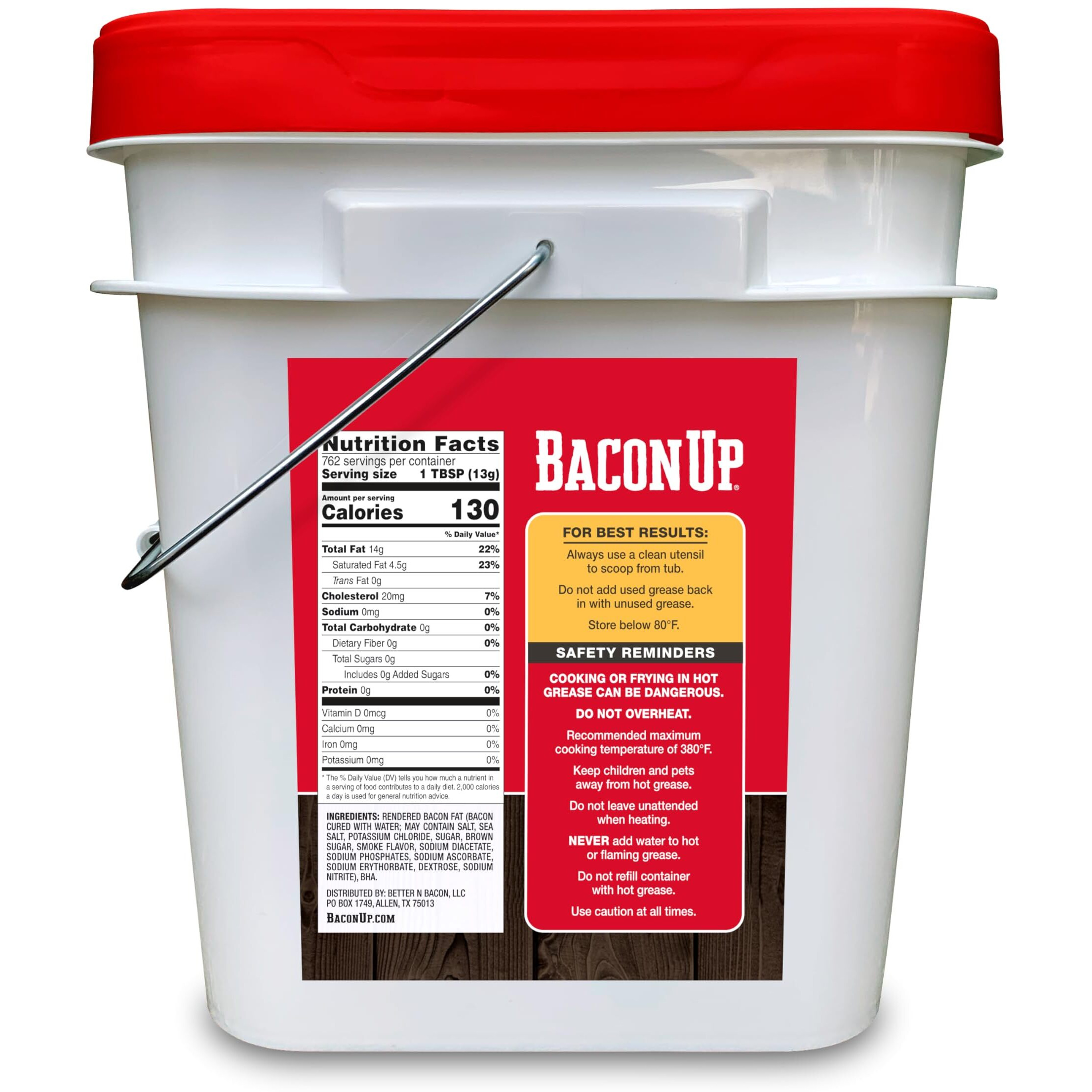 Bacon Up Bacon Grease For Cooking - 21.85Lb Tub Of Authentic Bacon Fat For Cooking, Turkey Frying And Baking - Triple-Filtered For Purity, No Carbs, Gluten-Free And Shelf-Stable