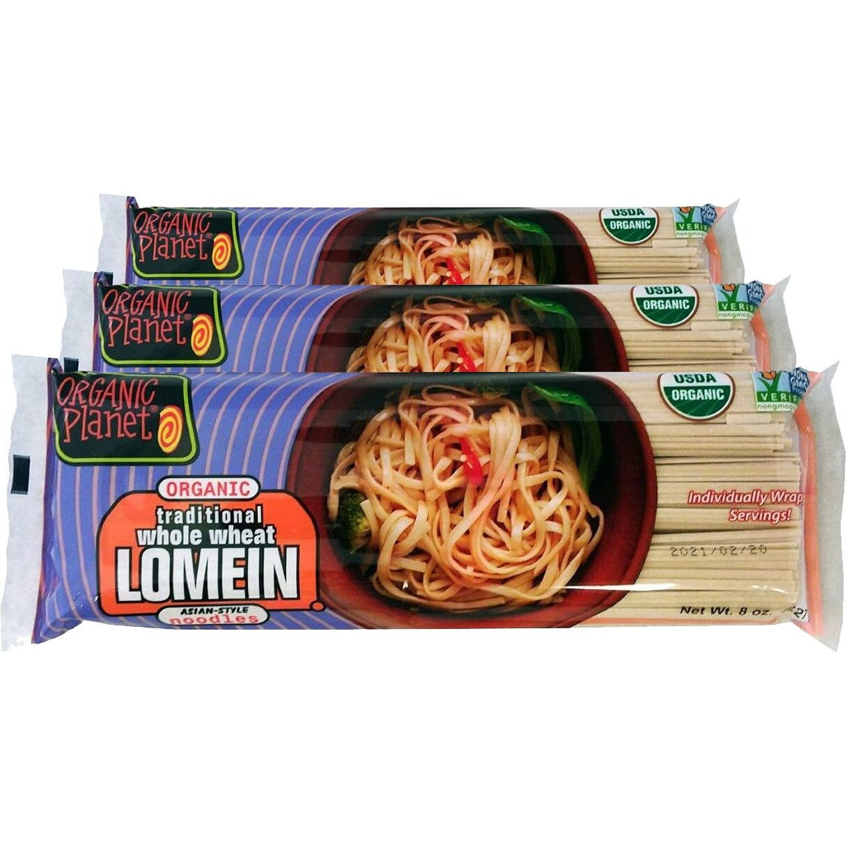 Organic Planet Whole Wheat Lo Mein Noodles, Non-Gmo, Organic, Vegan, Asian Stir-Fry Noodles, 8 Oz (3 Pack), 8 Oz (3 Pack)