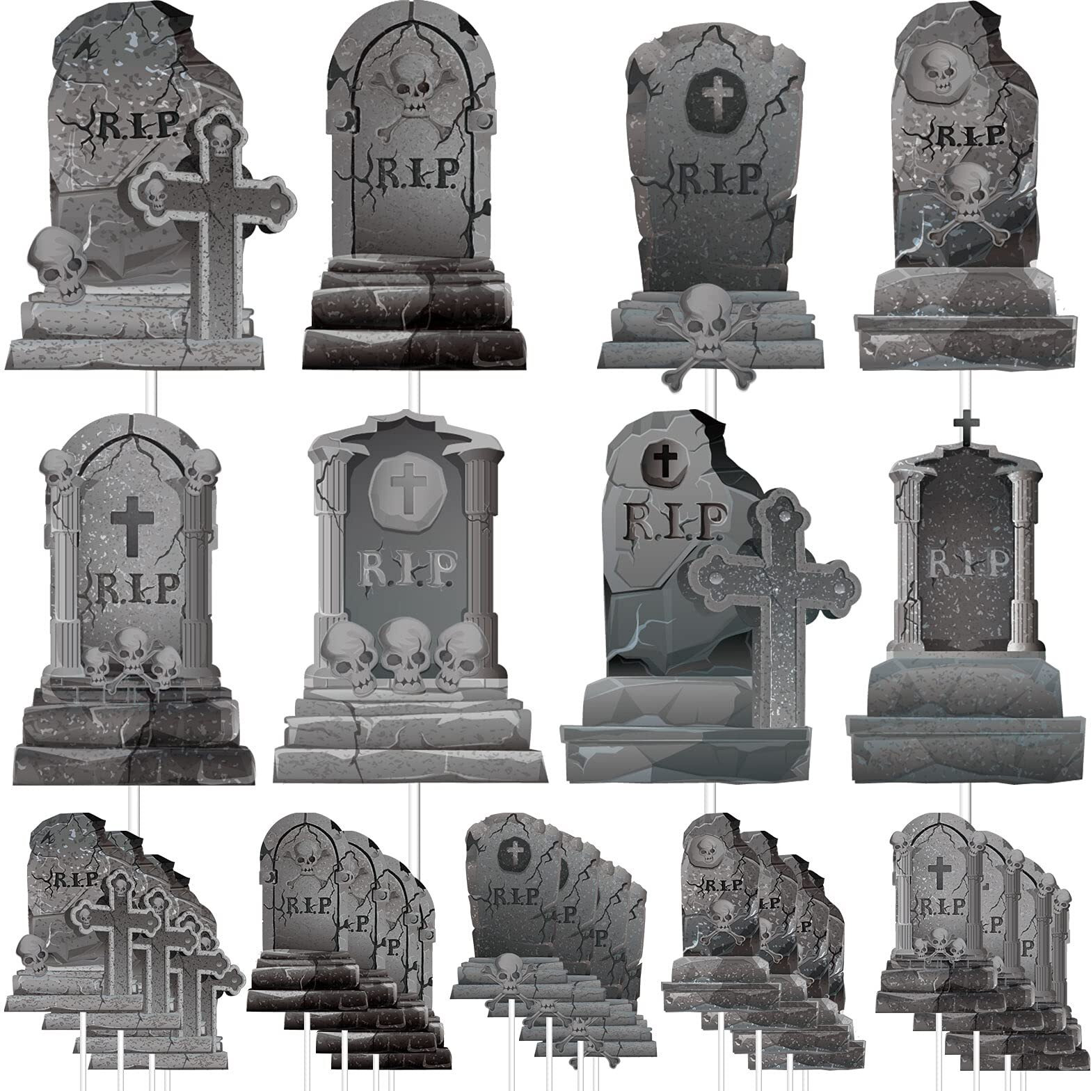 Whaline 24Pcs Halloween Cupcake Toppers 8 Designs Tombstone Graveyard Cake Toppers Scary Cupcake Decoration Table Centerpiece Sticks Appetizer Picks For Party Supplies