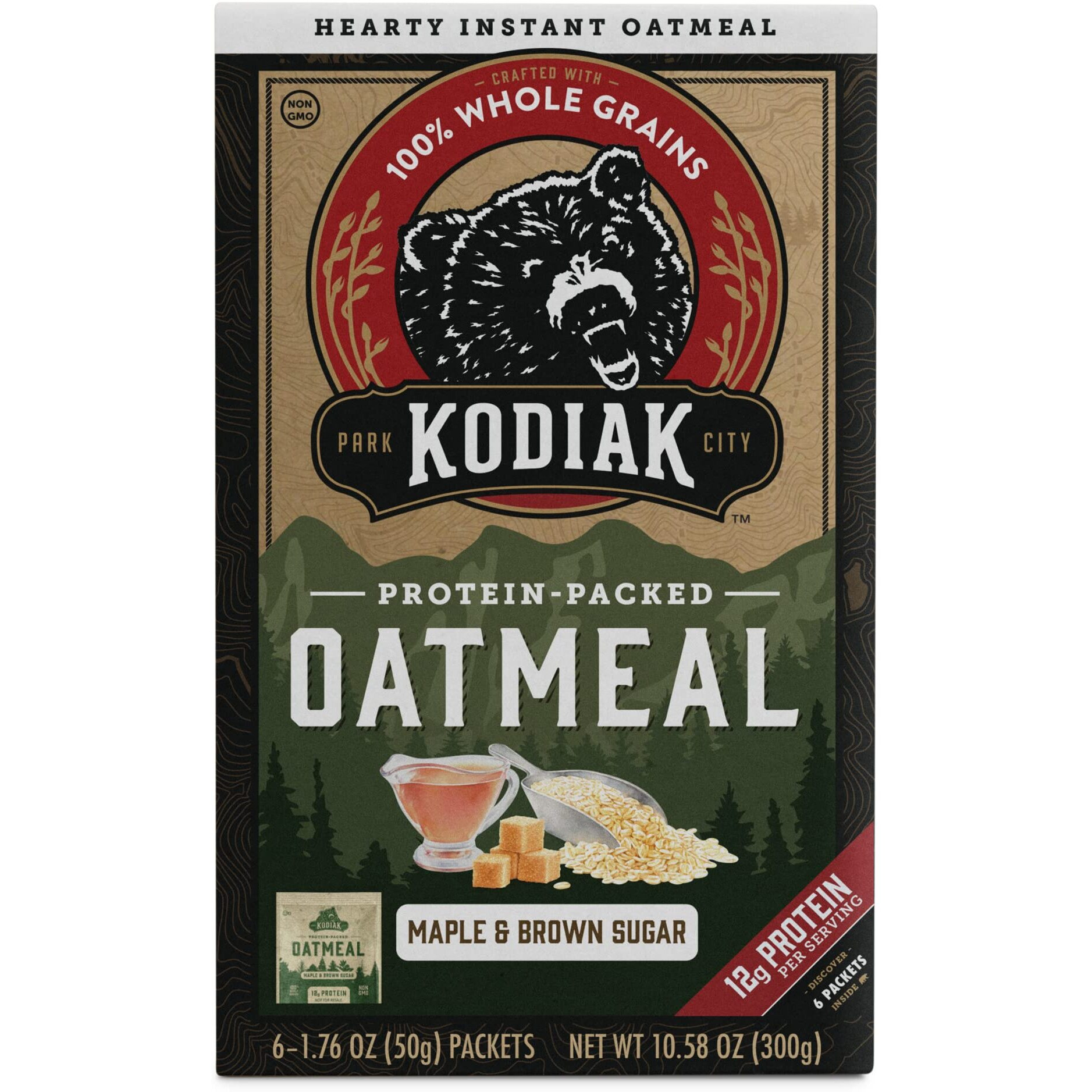 Kodiak Cakes Instant Protein Oatmeal Packets, Maple & Brown Sugar, 6 Packets - 1.76 Ounce (Pack Of 6)