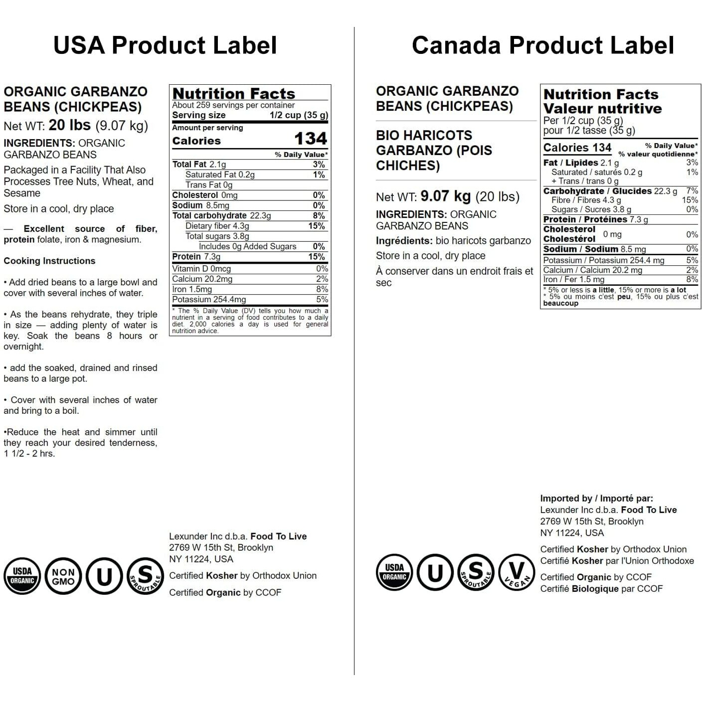 Food To Live Organic Garbanzo Beans, 20 Pounds - Dried Chickpeas, Non-Gmo, Kosher, Raw, Sproutable, Bulk