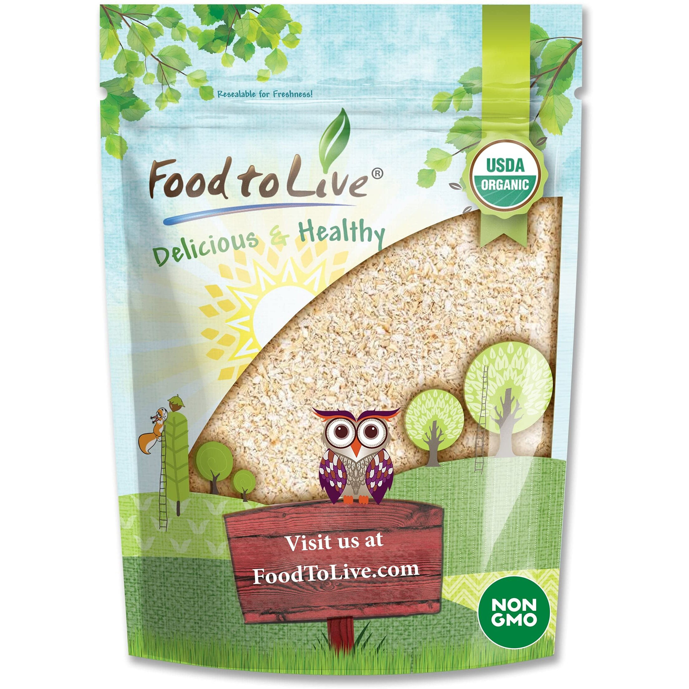 Food To Live Organic Oat Bran, 2 Pounds Non-Gmo, Kosher, Vegan, Bulk, High Fiber Hot Cereal, Milled From High Protein Oats