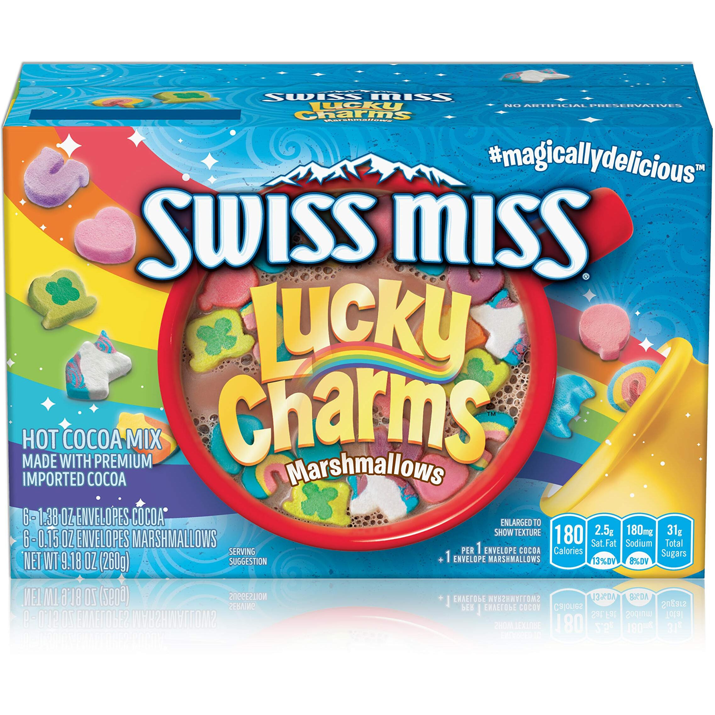 Swiss Miss Chocolate Flavor Hot Cocoa Mix With Lucky Charms Marshmallows 1.38 Oz. 6-Ct (Pack Of 8)