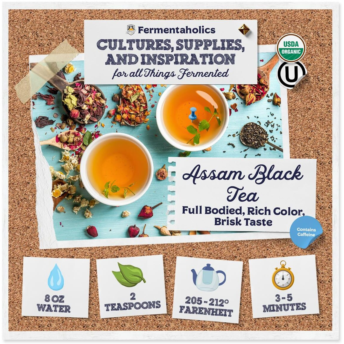 Fermentaholics Usda Certified Organic Loose-Leaf Assam Black Tea - Perfect For Homebrewing Kombucha, Hot Tea, And Iced Tea - Ou Kosher Certified - Premium Taste, Aroma, And Flavor