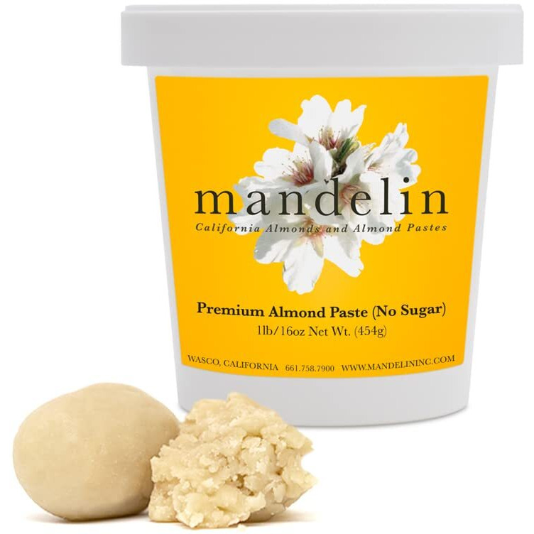 Mandelin Premium Almond Paste No Sugar Added, 66% Almonds, 34% Maltitol (1 Lb)