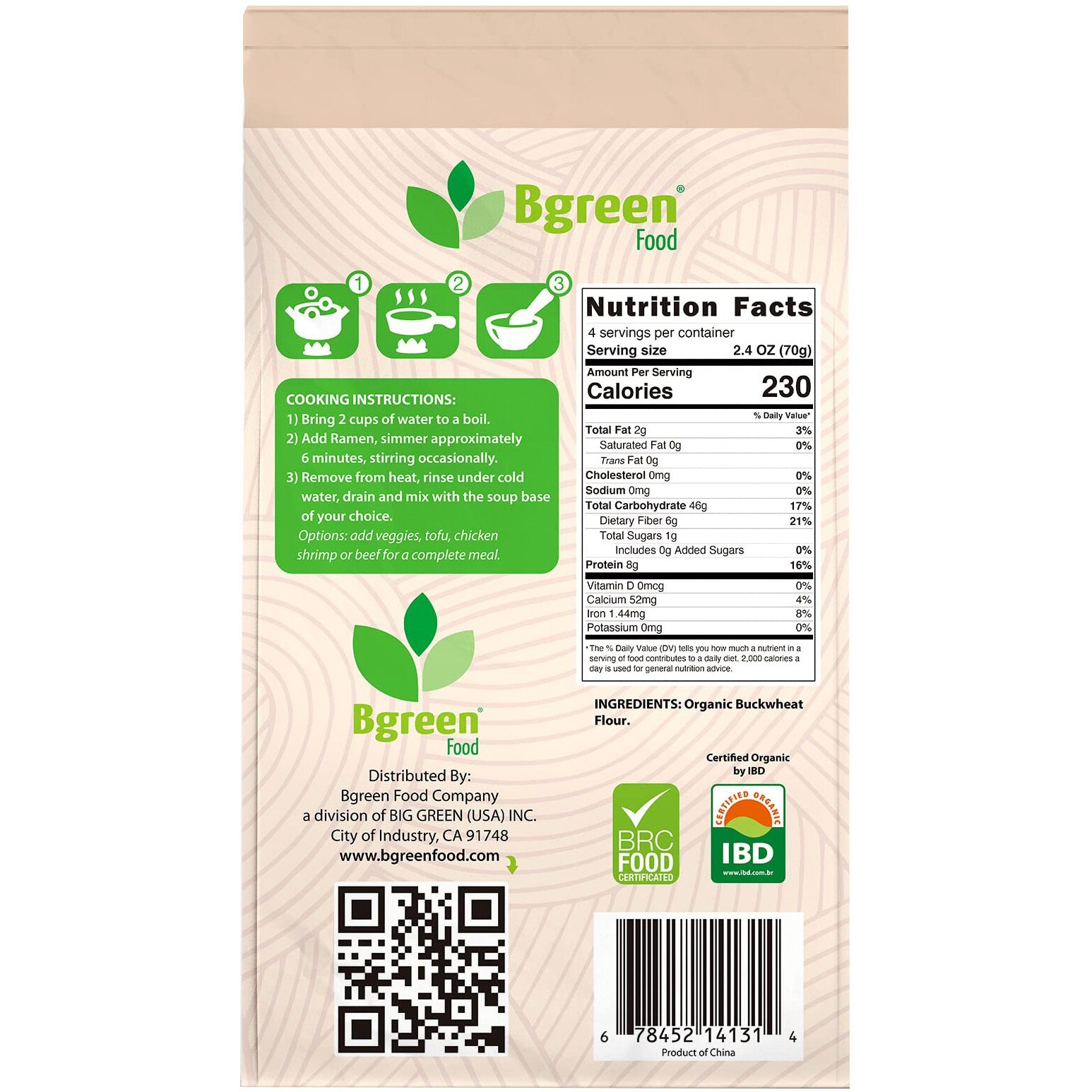 Big Green Organic Food- Organic Buckwheat Ramen, Gluten-Free, Non-Gmo, Vegan, Kosher (12 Pieces) Pack Of 1