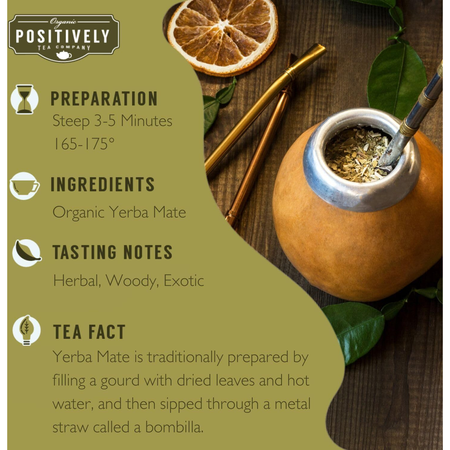 Organic Positively Tea Company, Yerba Mate Tea Bags, 20 Count