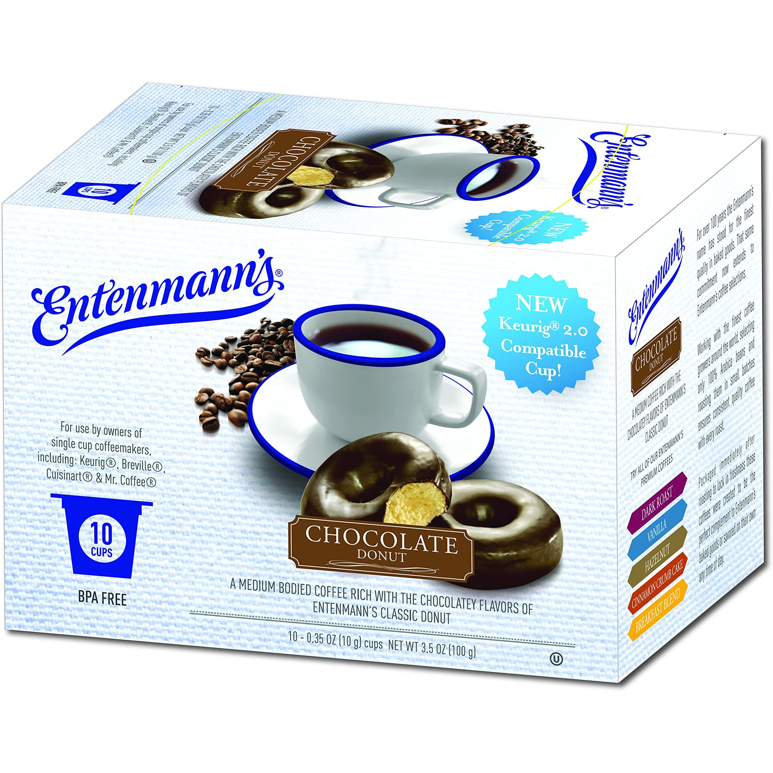 Entenmann's Chocolate Donut Flavored Coffee Pods, Medium Roast Single Serve Chocolate Coffee Pods For Keurig K Cups Brewer Machines, 20 Count