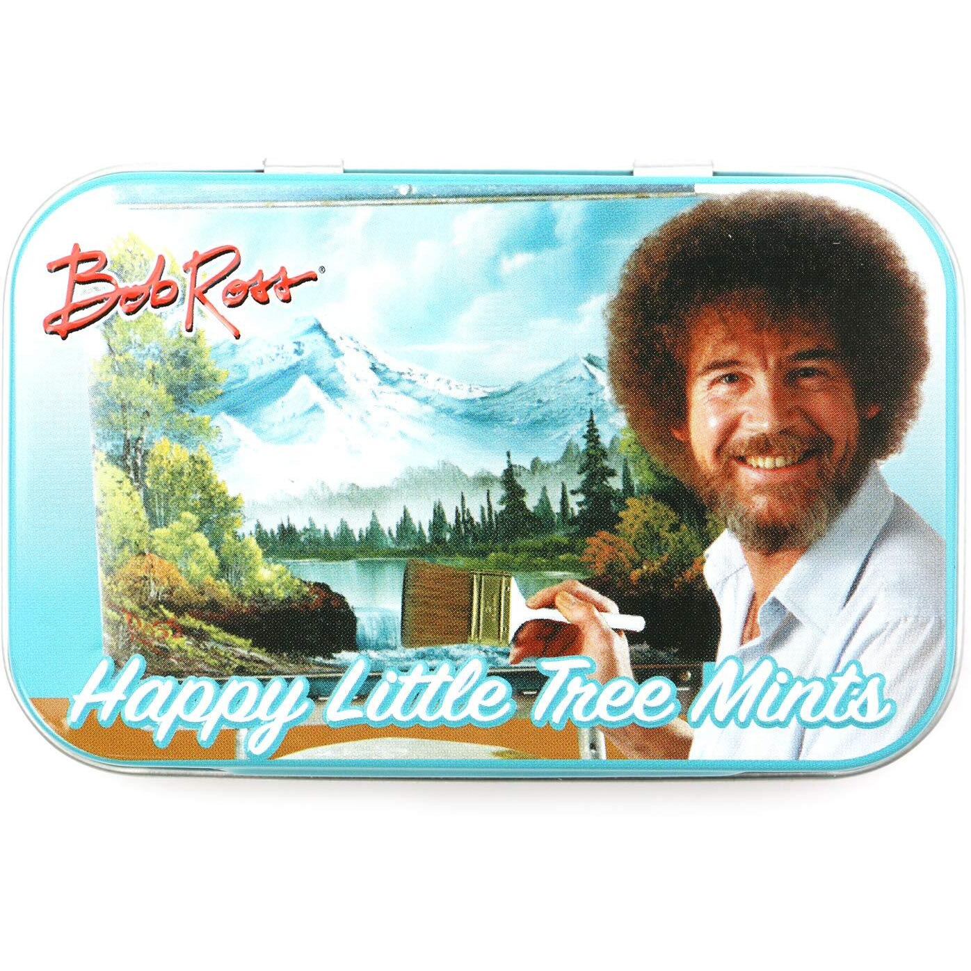 Bob Ross Happy Little Tree Mints Tin Candy (2 Pack) Peppermint Flavor Gift Stuffer With 2 Gosutoys Stickers
