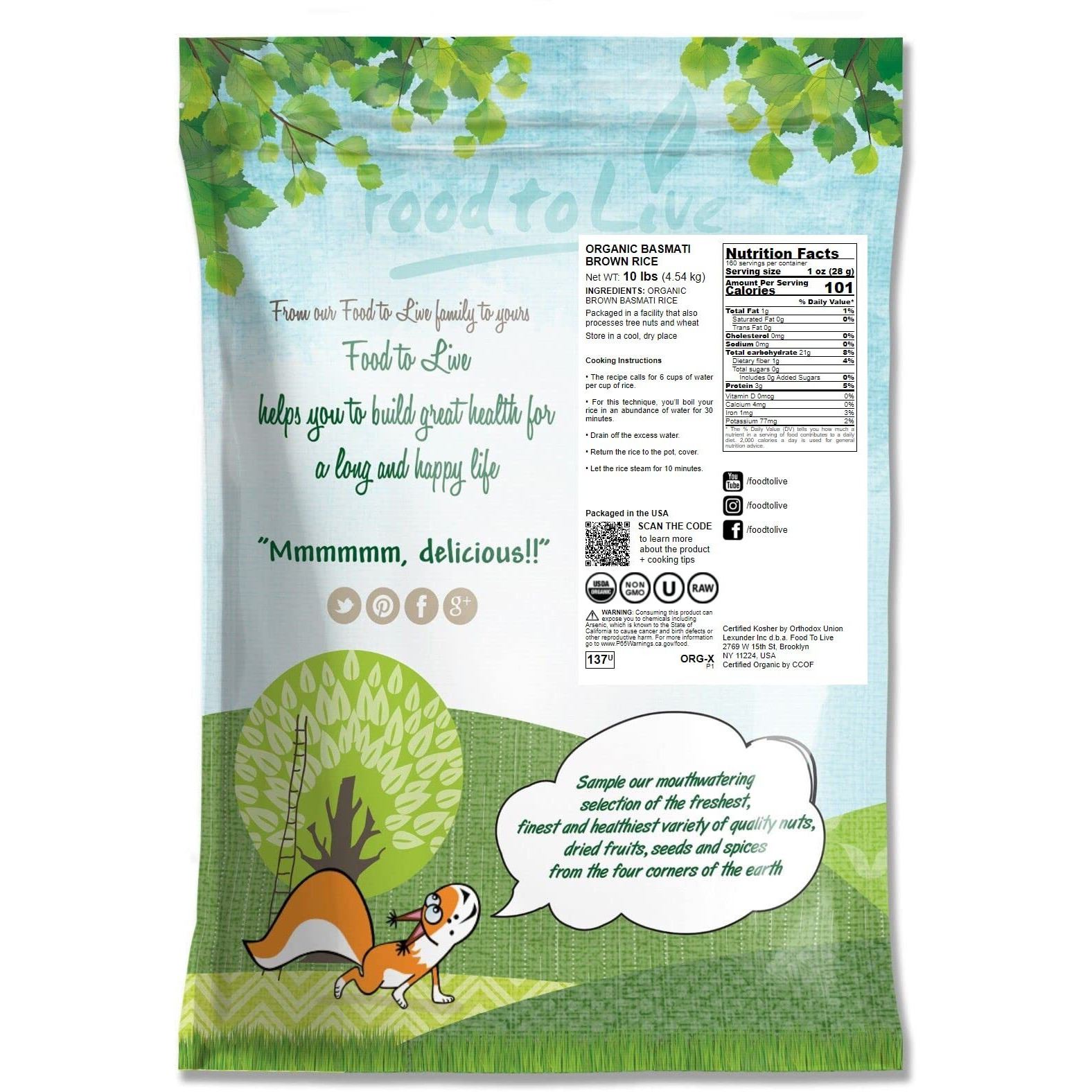 Organic Brown Basmati Rice, 10 Pounds - Non-Gmo, Whole Grain, Long-Grain Rice Variety, Fragrant, Kosher, Vegan, Bulk. Less Starch Content. High In Dietary Fiber. Great For Making Stir-Fries, Curries