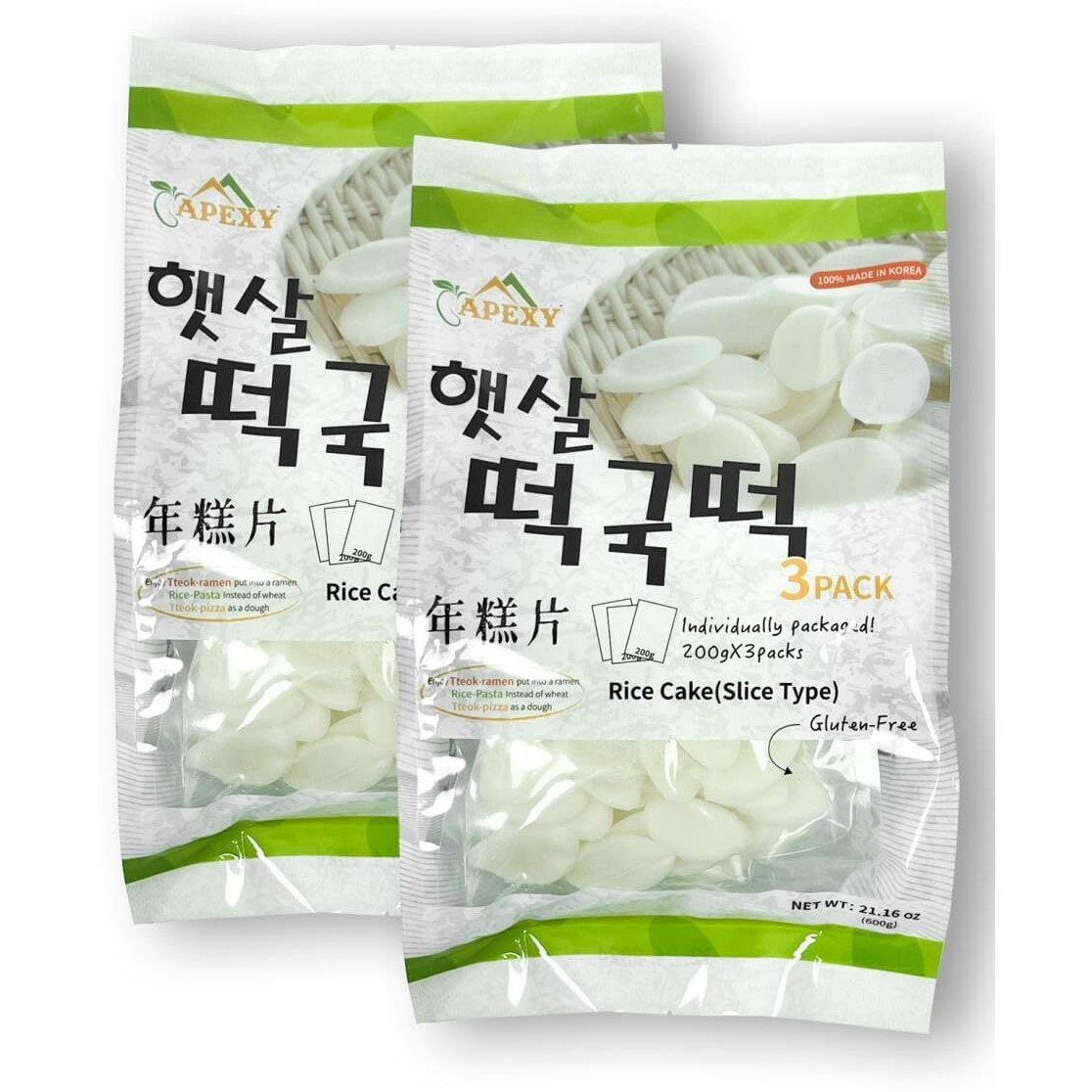 Apexy Korean Rice Cake Tteokbokkik Rice Cake, Chewy Tteok, Authentic Korean Street Food Snack, Perfect With Cheese And Ramen Noodles, No Msg, No Corn Syrup, Vegan And Gluten Free, Non-Gmo 21.16 Oz Sliced Type (Pack Of 2)