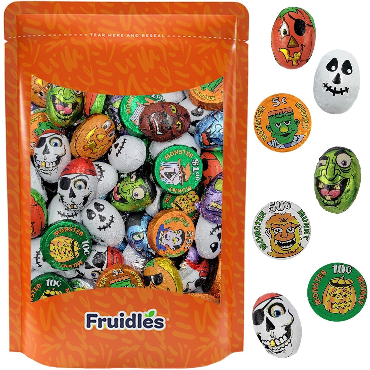 Fruidles Halloween Tricky Treat Master Bag, Trick-Or-Treat Party Bag Fillers, Individually Wrapped In Multi-Color Design Foils, Kosher Certified (1 Pound)