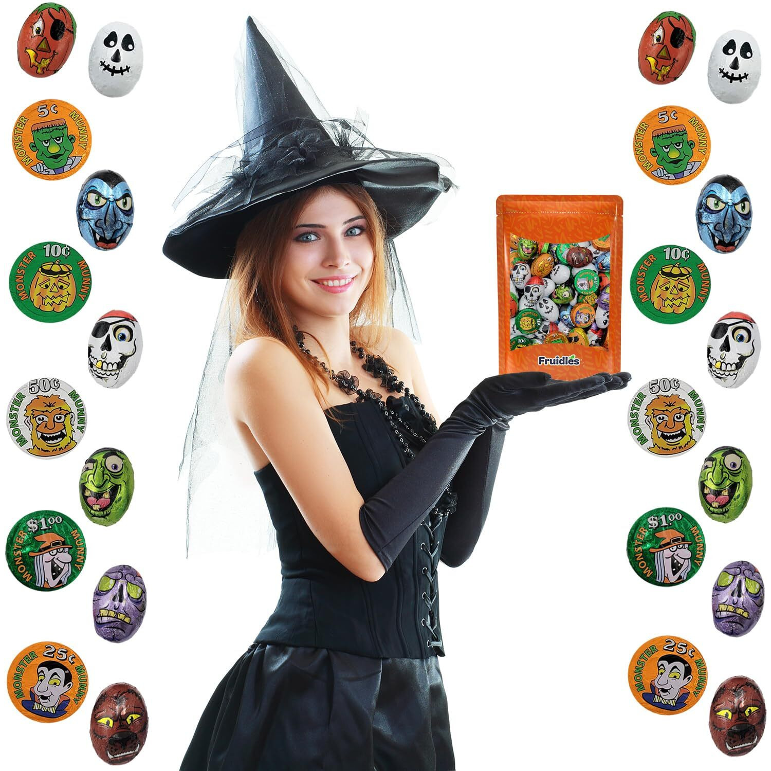Fruidles Halloween Tricky Treat Master Bag, Trick-Or-Treat Party Bag Fillers, Individually Wrapped In Multi-Color Design Foils, Kosher Certified (1 Pound)