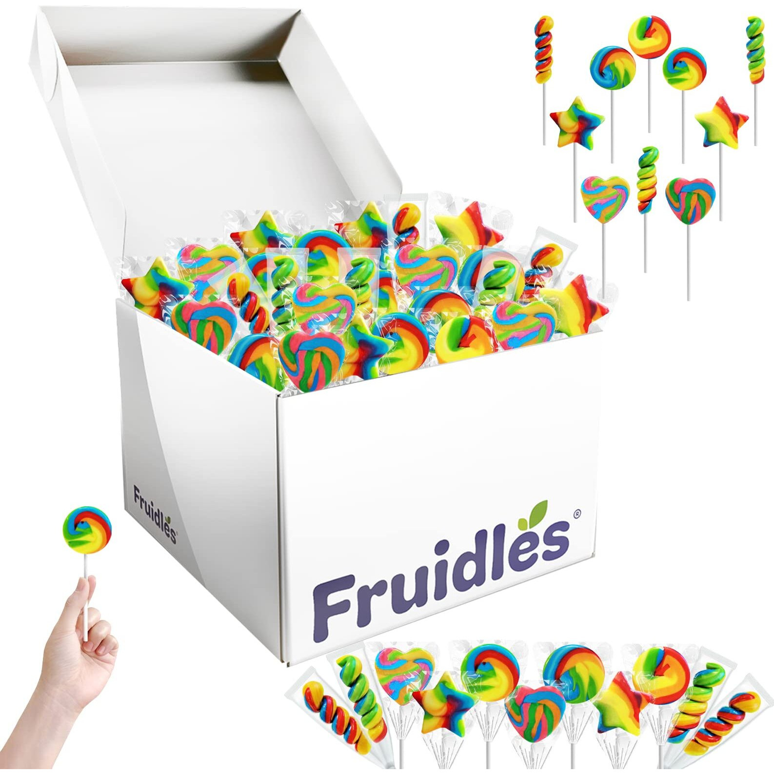 Fruidles Assorted Mini Rainbow Swirl Lollipops And Rings,Assorted Flavors, Great For Birthday Parties, Events, And Goody Bag Fillers, Party Favors, Individually Wrapped Sucker (12-Pack)