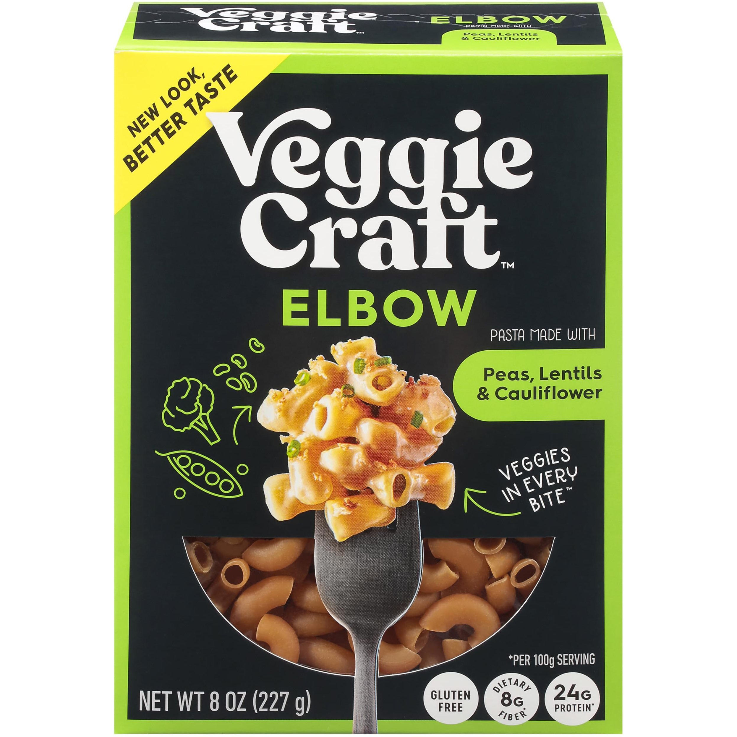 Veggiecraft Farms Elbow Pasta - New Improved Recipe - Protein Pasta, Cauliflower Pasta With Lentils And Peas, High Protein Macaroni Noodles, Low-Carb, Non-Gmo, Vegan, Gluten-Free Pasta - 8 Oz Box