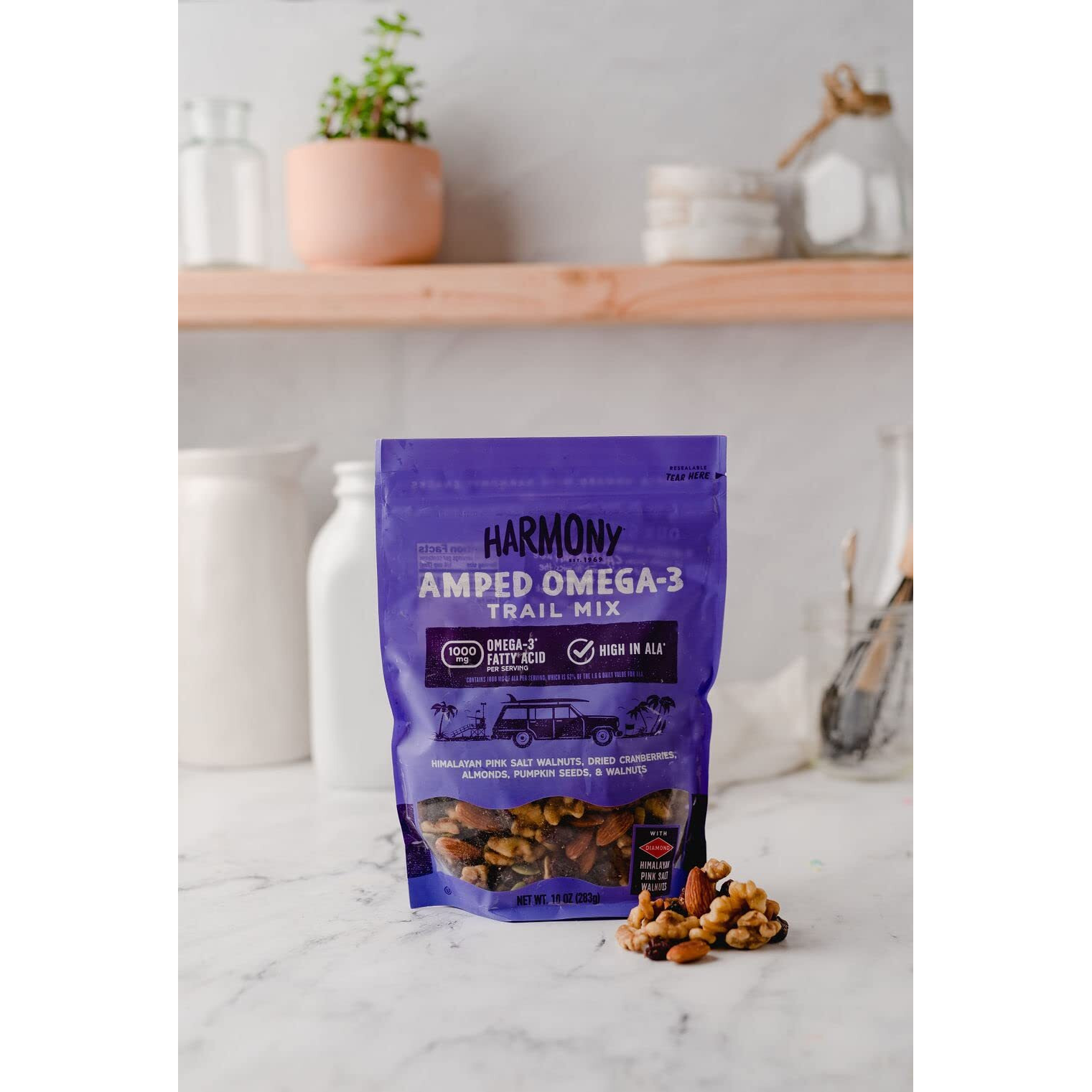Diamond Of California Harmony Amped Omega-3 Trail Mix With Mixed Nuts, Dried Fruit, Diamond Of California Himalayan Pink Salt Walnuts, And Seeds, 10 Oz, 1 Unit