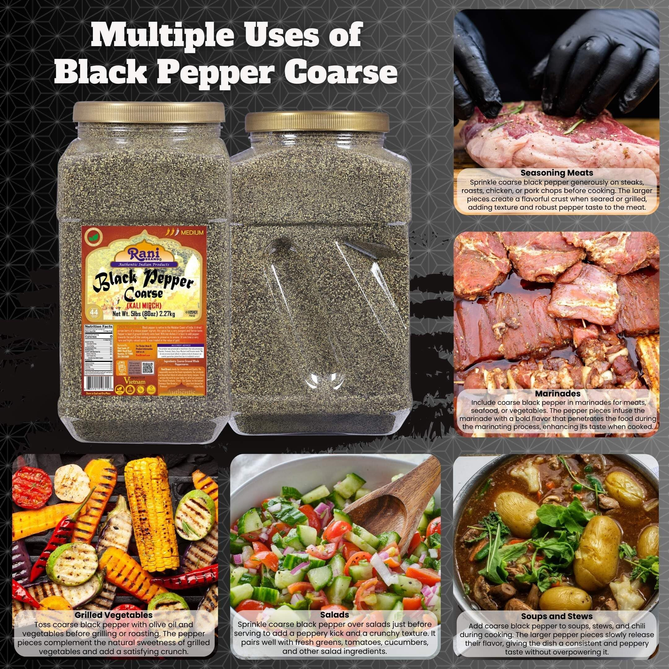 Rani Black Pepper Coarse Ground 28 Mesh (Table Grind), 80Oz (5Lbs) 2.27Kg Bulk Pet Jar ~ All Natural | Vegan | Gluten Friendly | Non-Gmo | Kosher