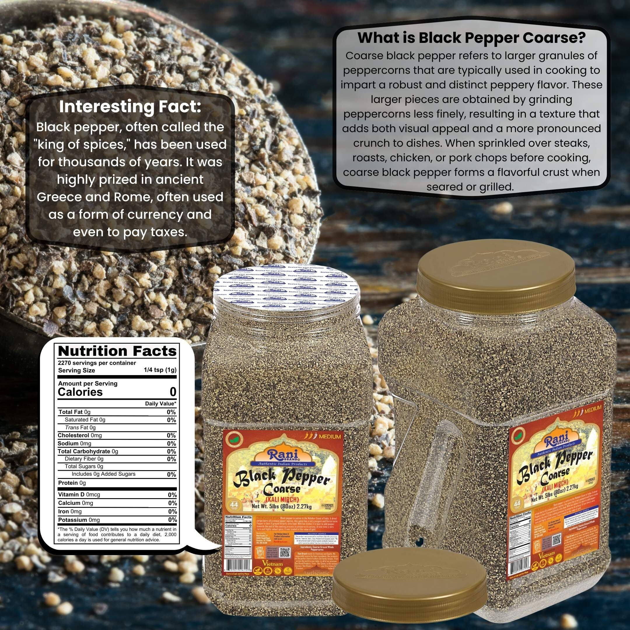 Rani Black Pepper Coarse Ground 28 Mesh (Table Grind), 80Oz (5Lbs) 2.27Kg Bulk Pet Jar ~ All Natural | Vegan | Gluten Friendly | Non-Gmo | Kosher