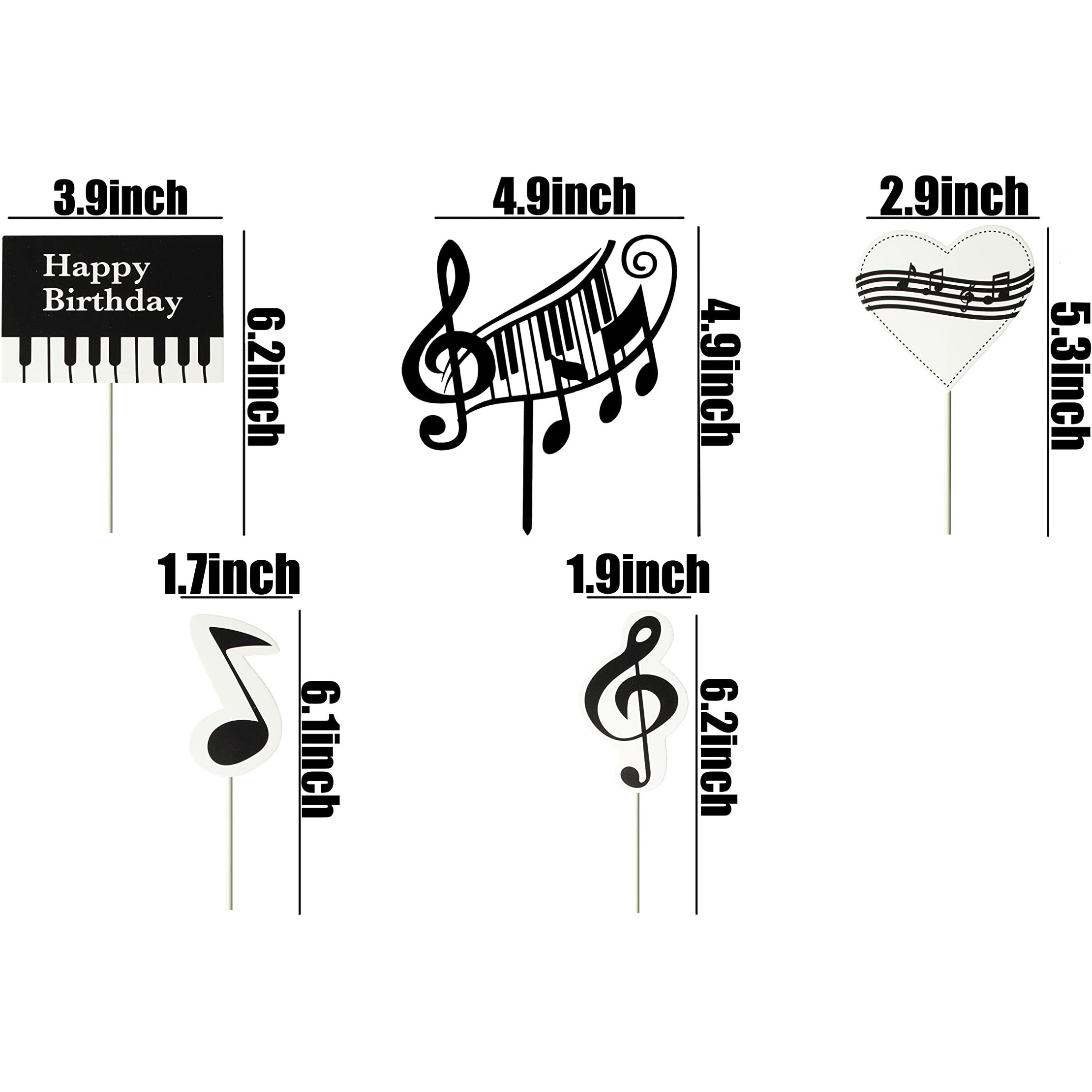 (5 Pieces) Music Birthday Cake Decoration, Music Cake Topper Decoration, Music Birthday Decoration Supplie