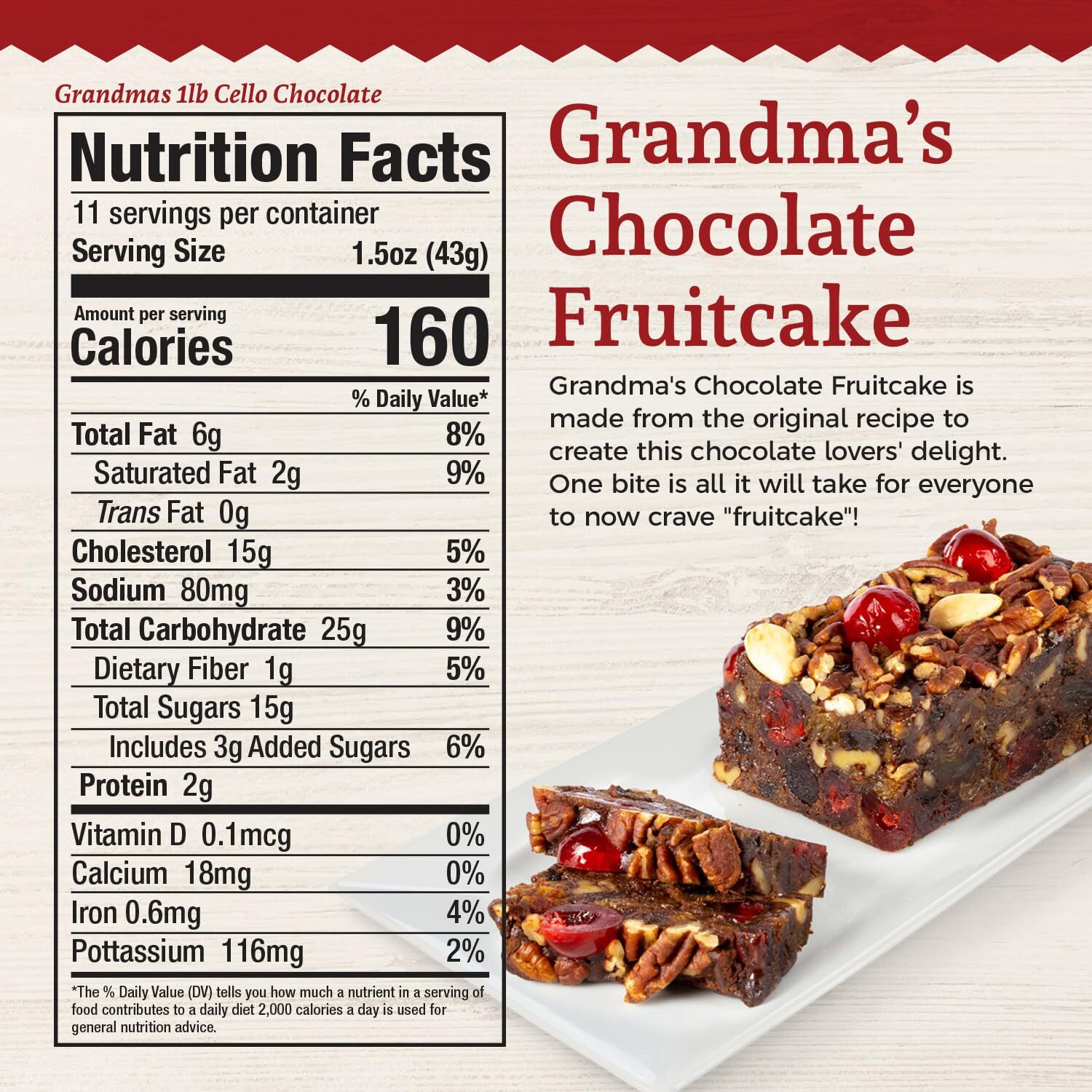 Beatrice Bakery Co. Delicious Chocolate Fruitcake, Grandma's Dessert Made With Cake Recipe With Real Fruit And Nuts, Cherries, Pineapple And Walnuts, Est. 1917 (16 Oz Cellophane)