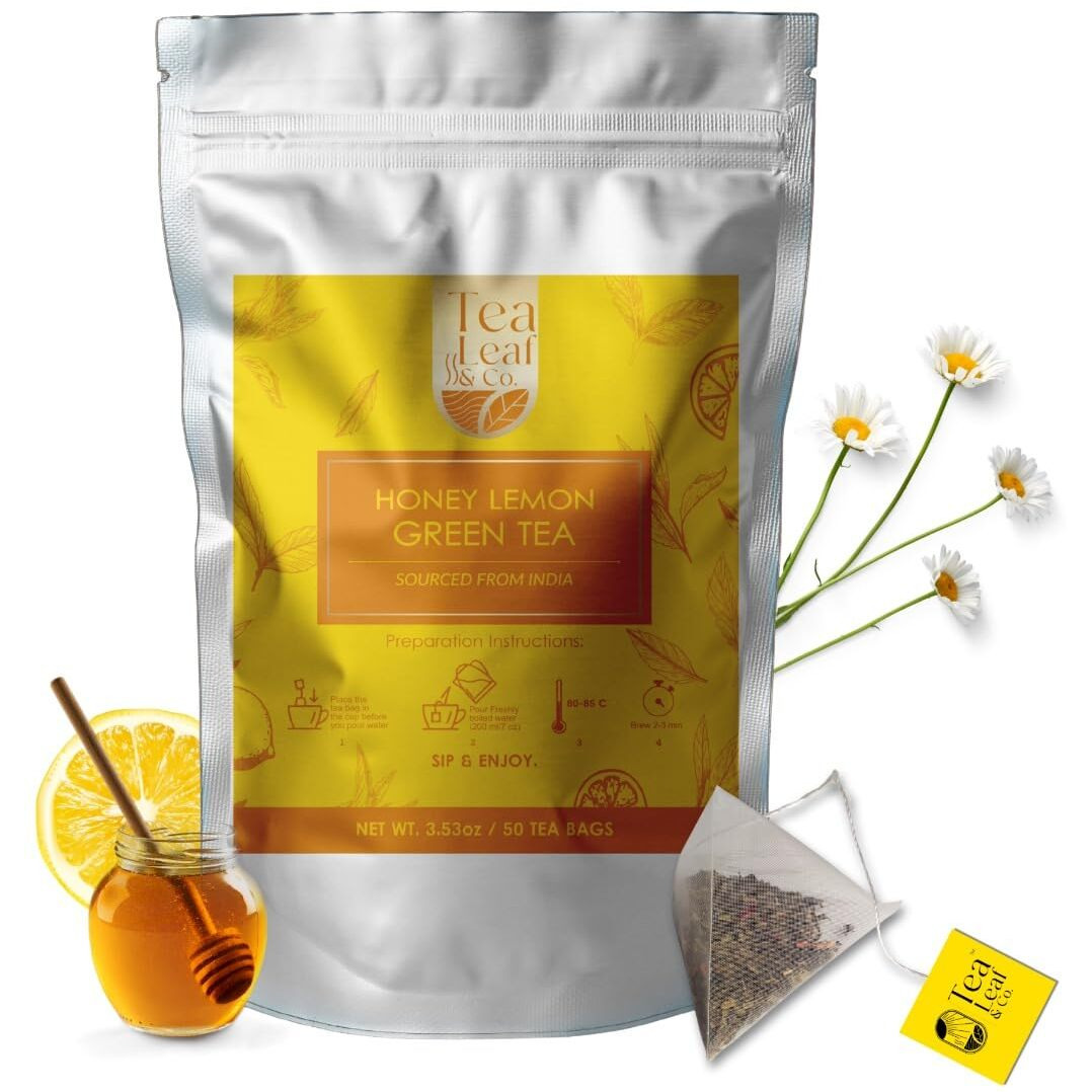 Honey Lemon Green Tea Bags (50 Count), Green Tea With Chamomile, Lemon & Honey Extract, Caffeinated, Real And Natural Green Tea, Blended With Fresh Herbs And Spices, Gluten Free