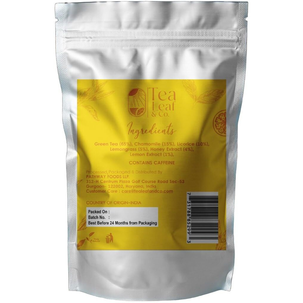 Honey Lemon Green Tea Bags (50 Count), Green Tea With Chamomile, Lemon & Honey Extract, Caffeinated, Real And Natural Green Tea, Blended With Fresh Herbs And Spices, Gluten Free