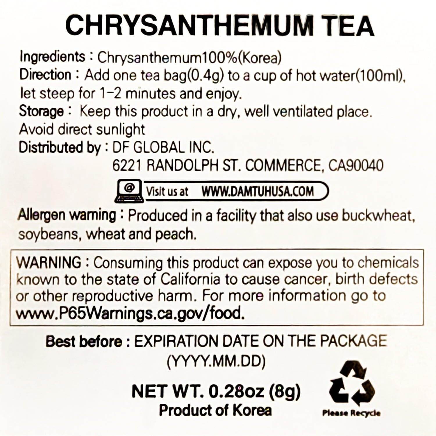Damtuh Chrysanthemum Tea .4G X 20 Tea Bag