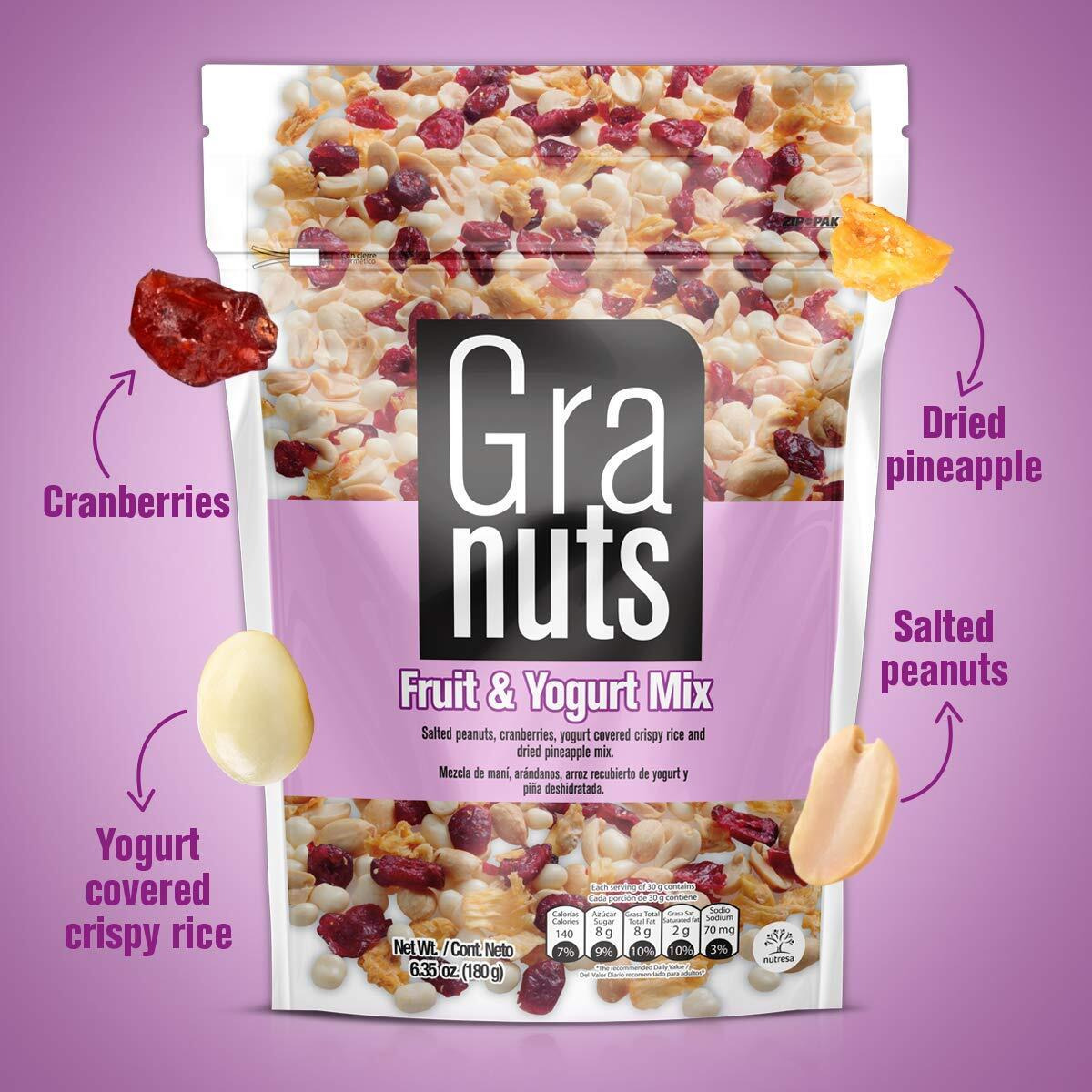 Granuts Fruit & Yogurt Mix Family Pack | Crispy, Yogurt-Covered Rice | Peanuts, Cranberries, & Pineapple | Delicious Snack | 6.35 Oz (Pack Of 1)
