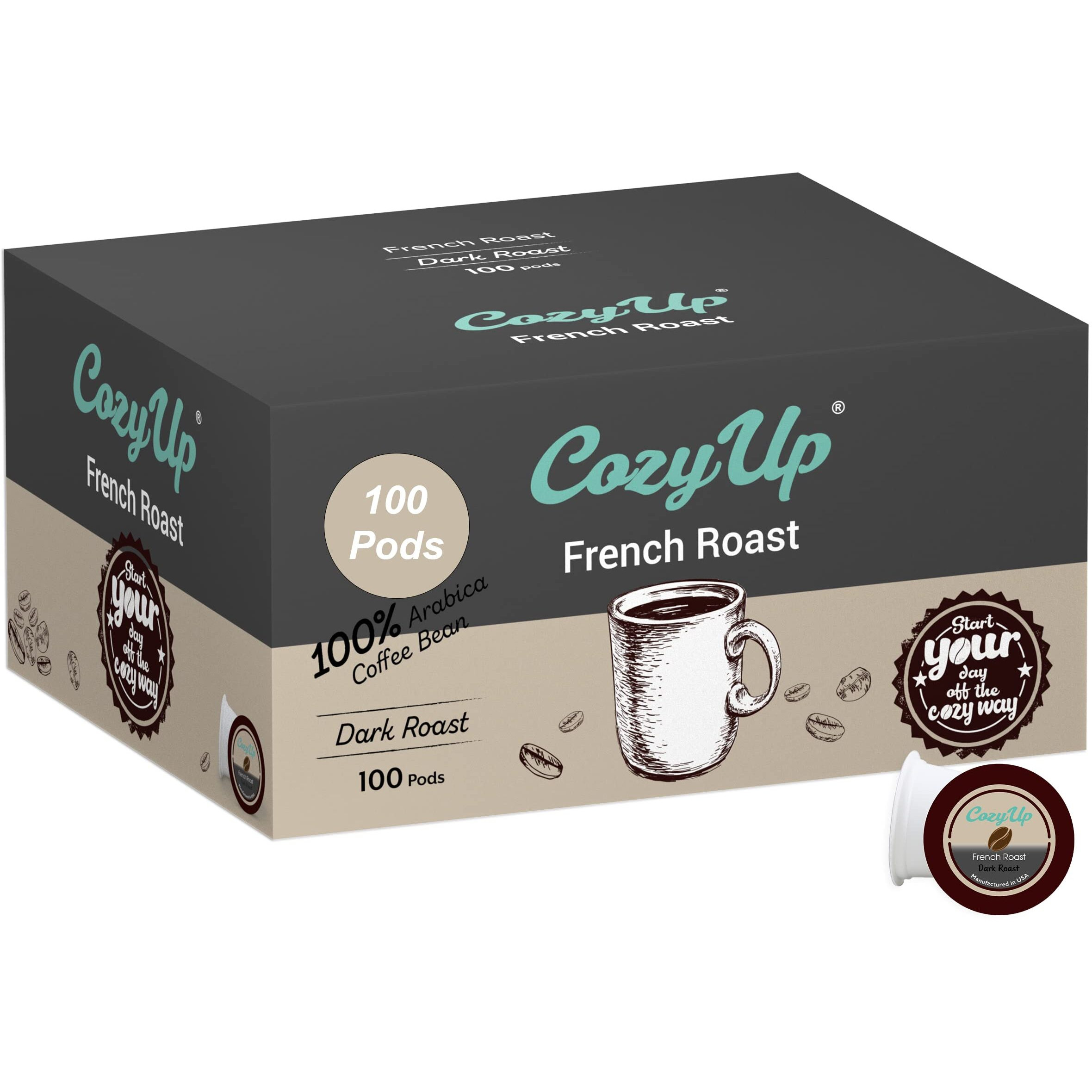 Cozy Up | French Roast Single-Serve Coffee Pods Compatible With Keurig K-Cup Brewers | Extra Dark Roast Coffee | 100-Count