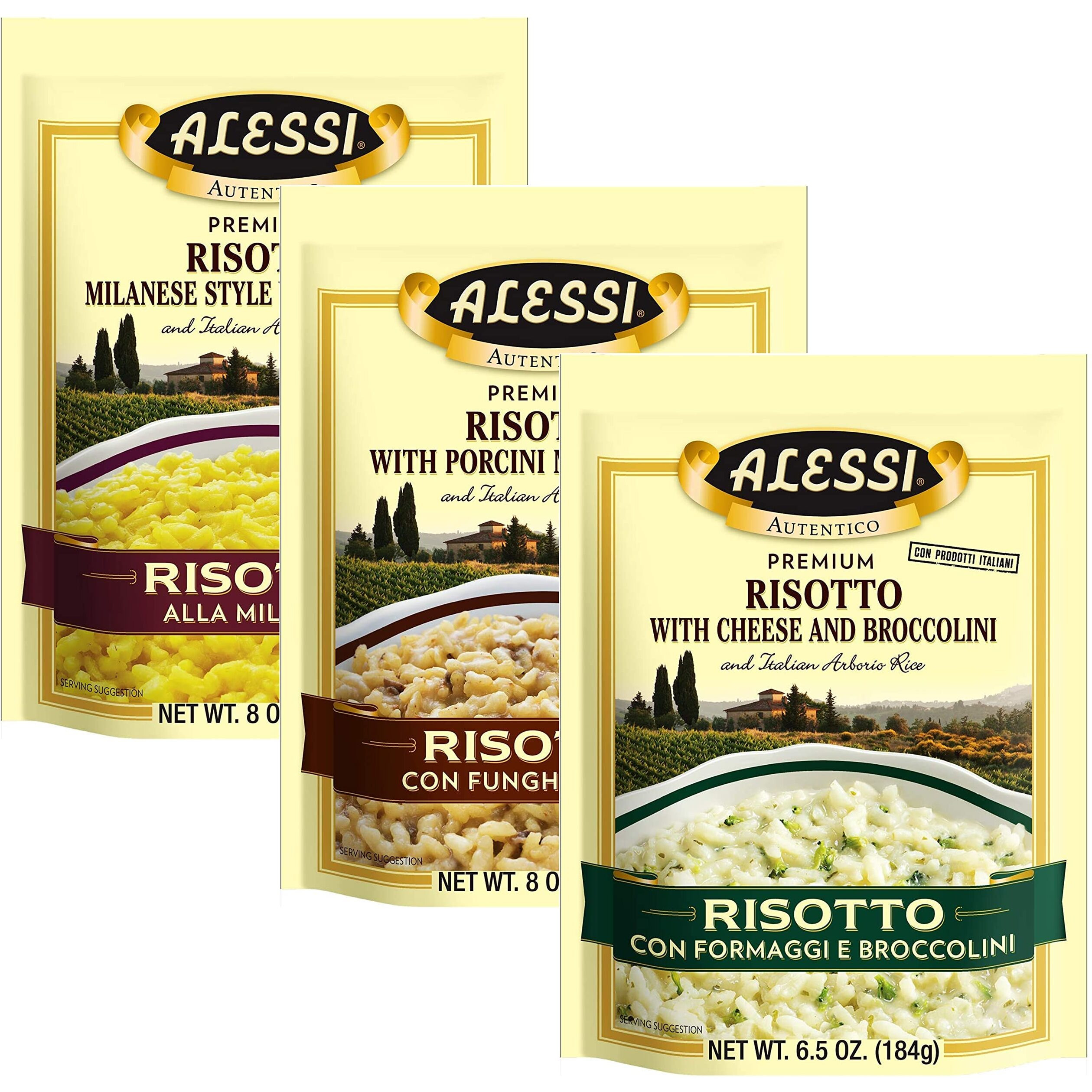 Alessi Autentico, Premium Seasoned Risotto, Italian Arborio Rice, Easy To Prepare, 8Oz (Variety Pack, Pack Of 3)