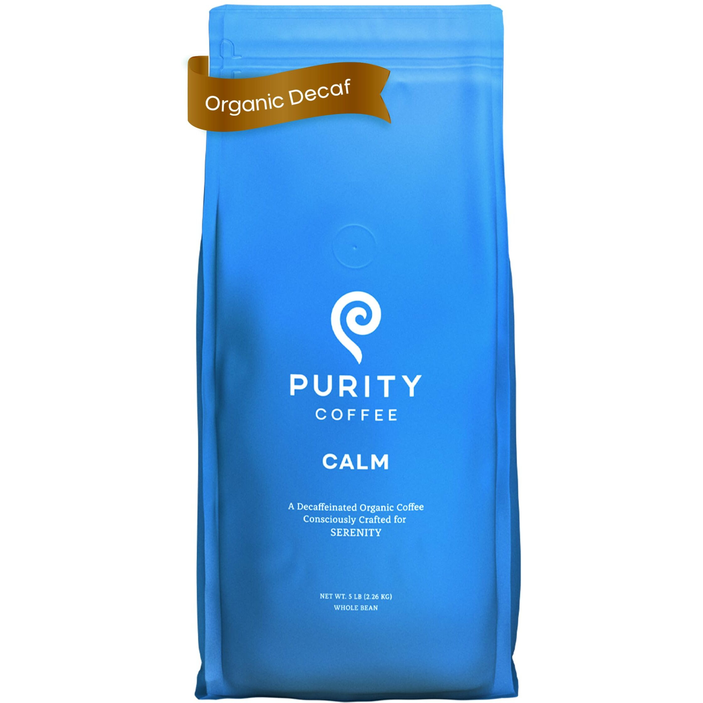Purity Coffee Calm Decaf Medium Roast Whole Beans - Usda Certified Organic Specialty Grade Arabica Swiss Water Processed Decaffeinated - Third Party Tested For Mold, Mycotoxins, Pesticides - 5 Lb Bag