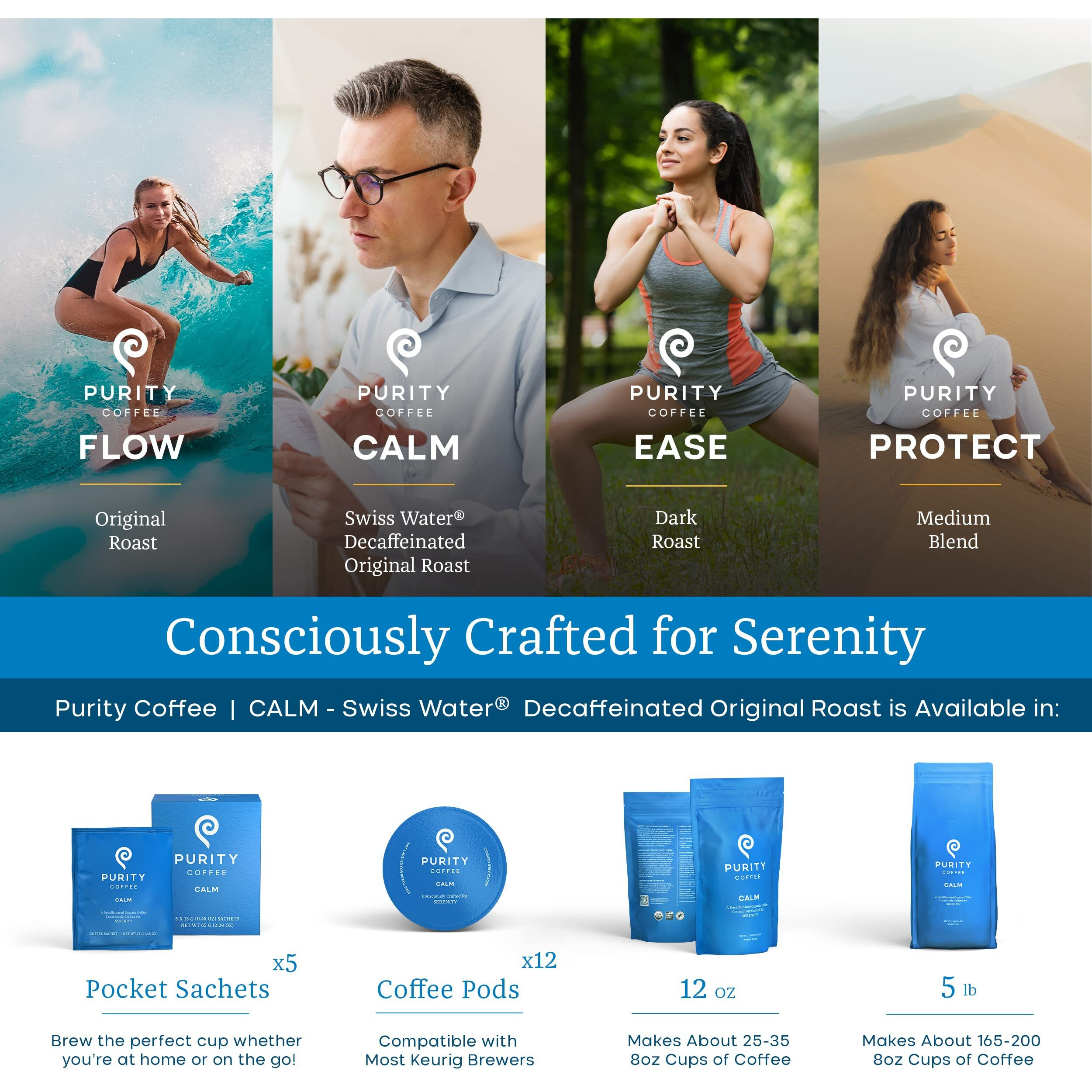 Purity Coffee Calm Decaf Medium Roast Whole Beans - Usda Certified Organic Specialty Grade Arabica Swiss Water Processed Decaffeinated - Third Party Tested For Mold, Mycotoxins, Pesticides - 5 Lb Bag