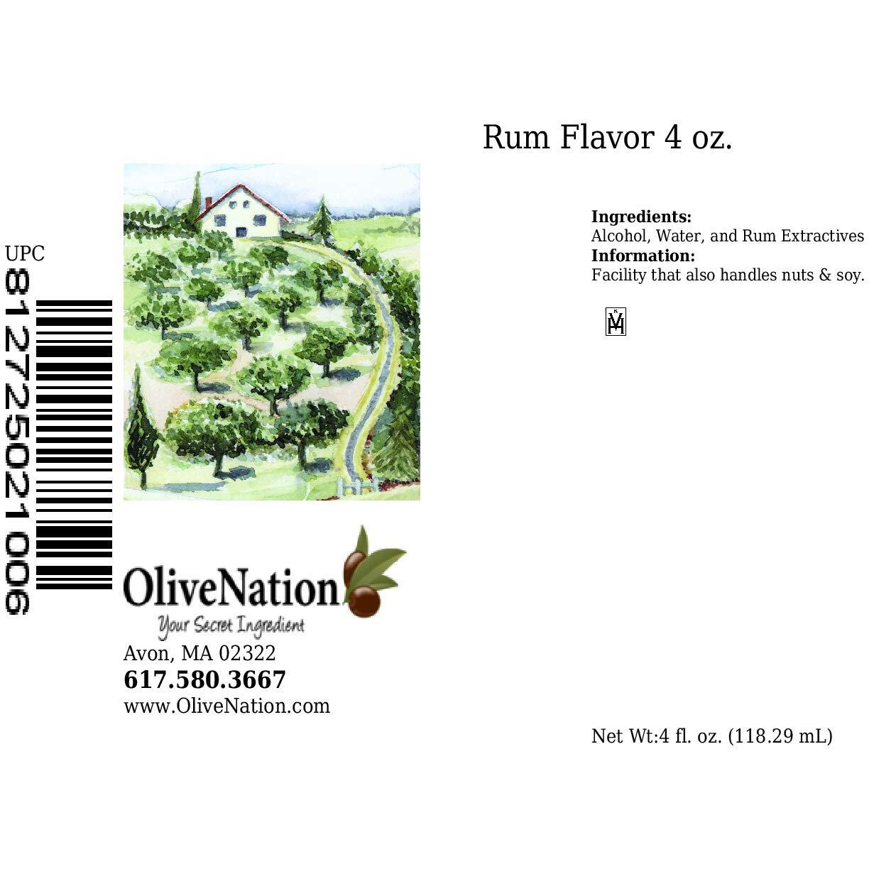 Olivenation Pure Rum Flavor - 4 Ounces - Premium Quality Pure Baking Extract With Finest Rum Flavor