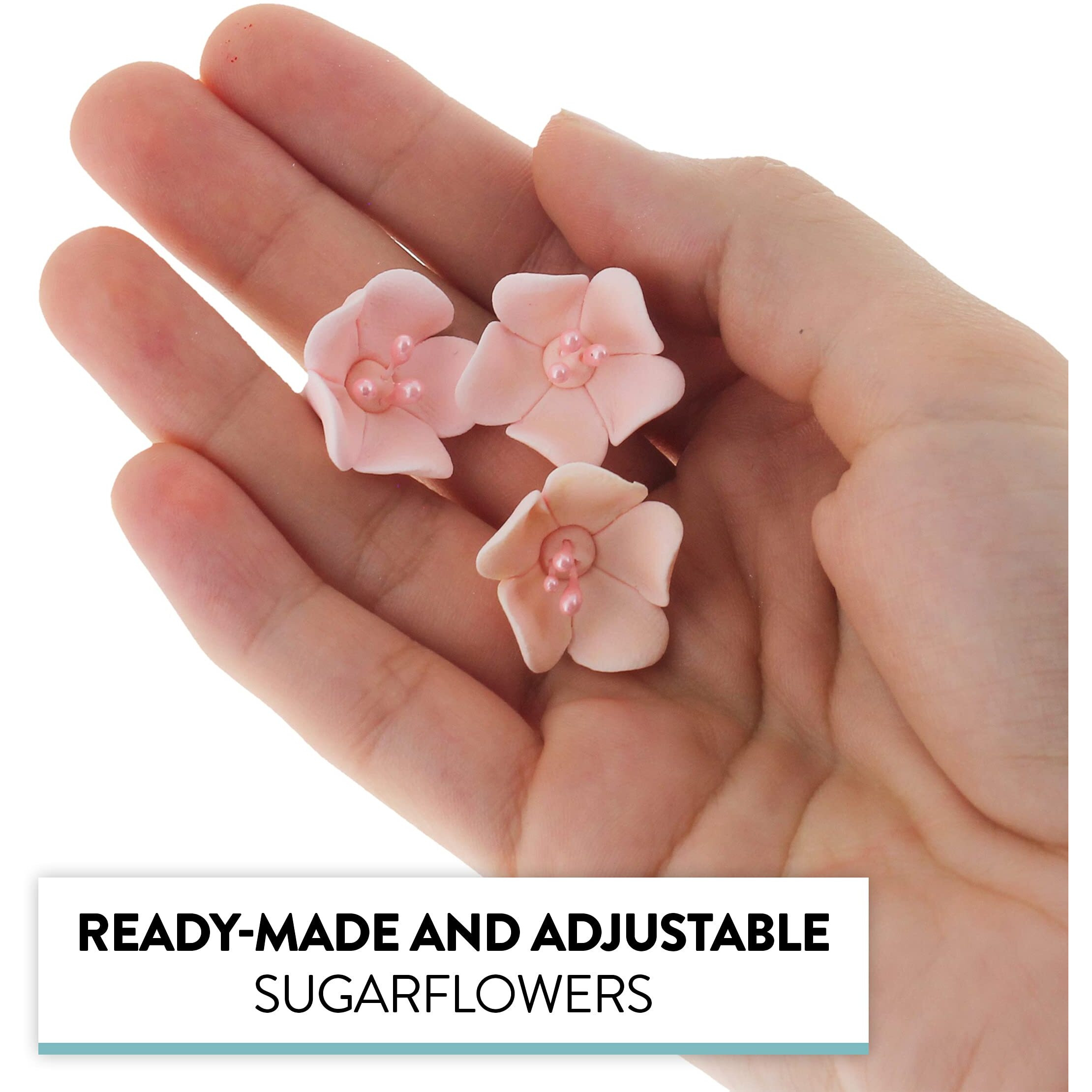 Global Sugar Art Blossom Sugar Cake Flowers With Pearl Stamens, Pink Unwired, 24 Count By Chef Alan Tetreault