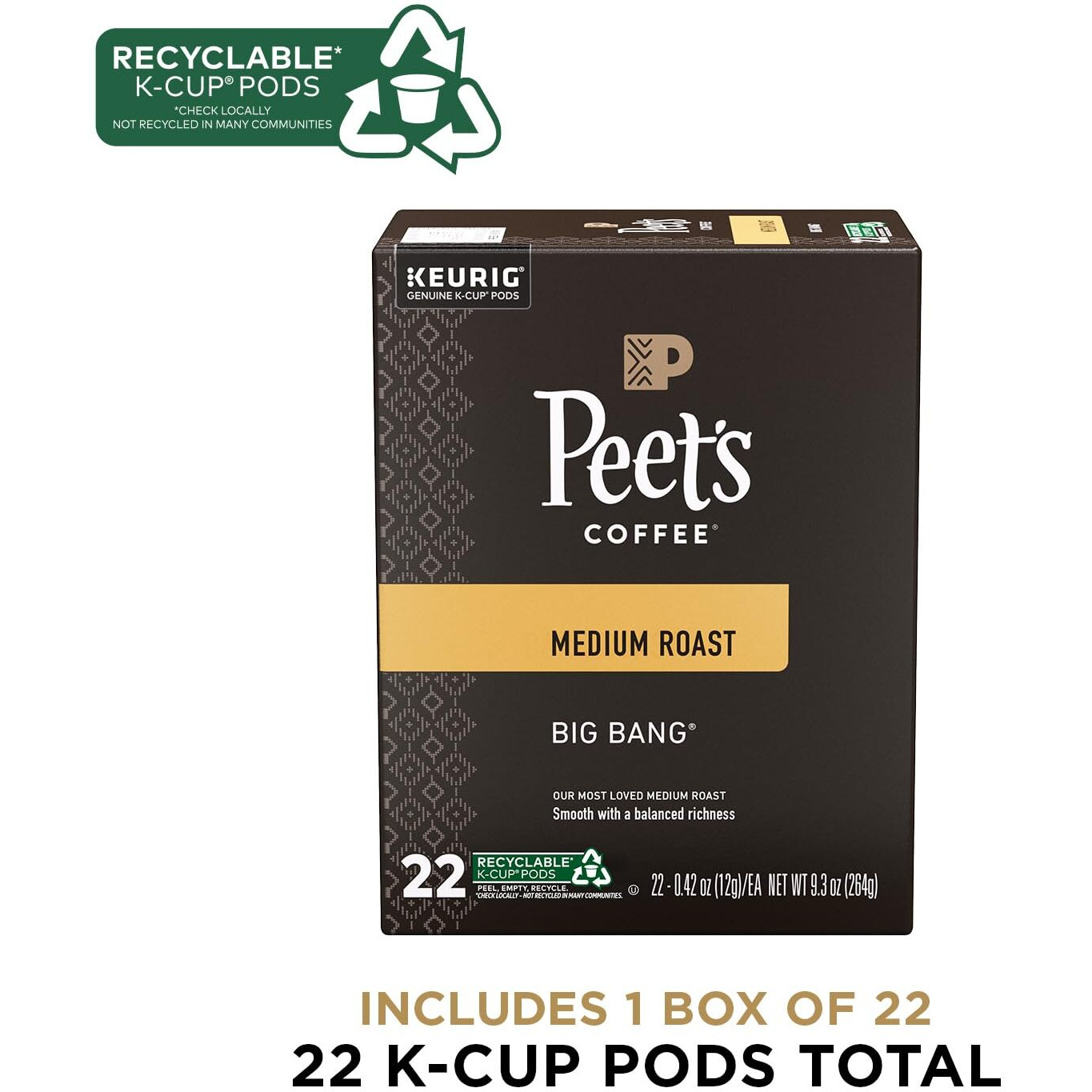 Peet's Coffee K-Cup Coffee Pods For Keurig Brewers, Medium Roast, Pods, Big Bang, 22 Count (Pack Of 1)