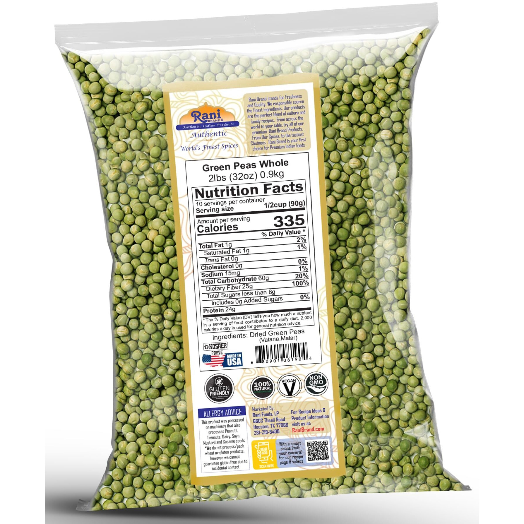Rani Green Peas Whole, Dried (Marrowfat Peas, Vatana, Matar) 32Oz (2Lbs) 908G ~ All Natural | Vegan | Gluten Friendly | Kosher | Product Of Usa