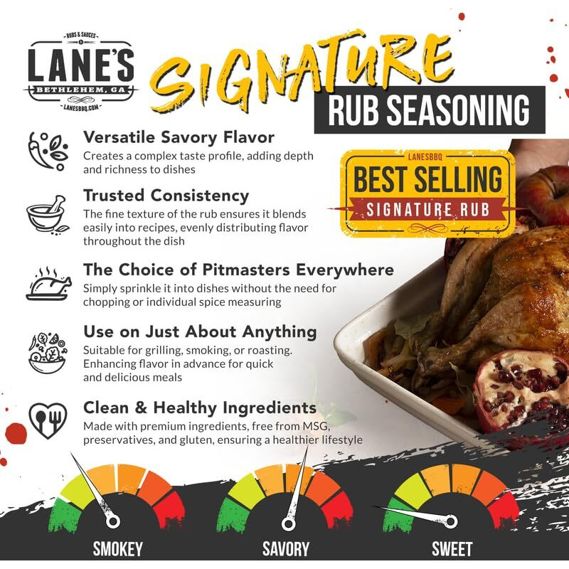 Lane's Signature Bbq Seasoning Rub, All-Natural Bbq Seasonings And Rubs, Perfect For Beef, Meat, Chicken & Pork Rub Seasoning, Made In Usa, 12.2 Oz