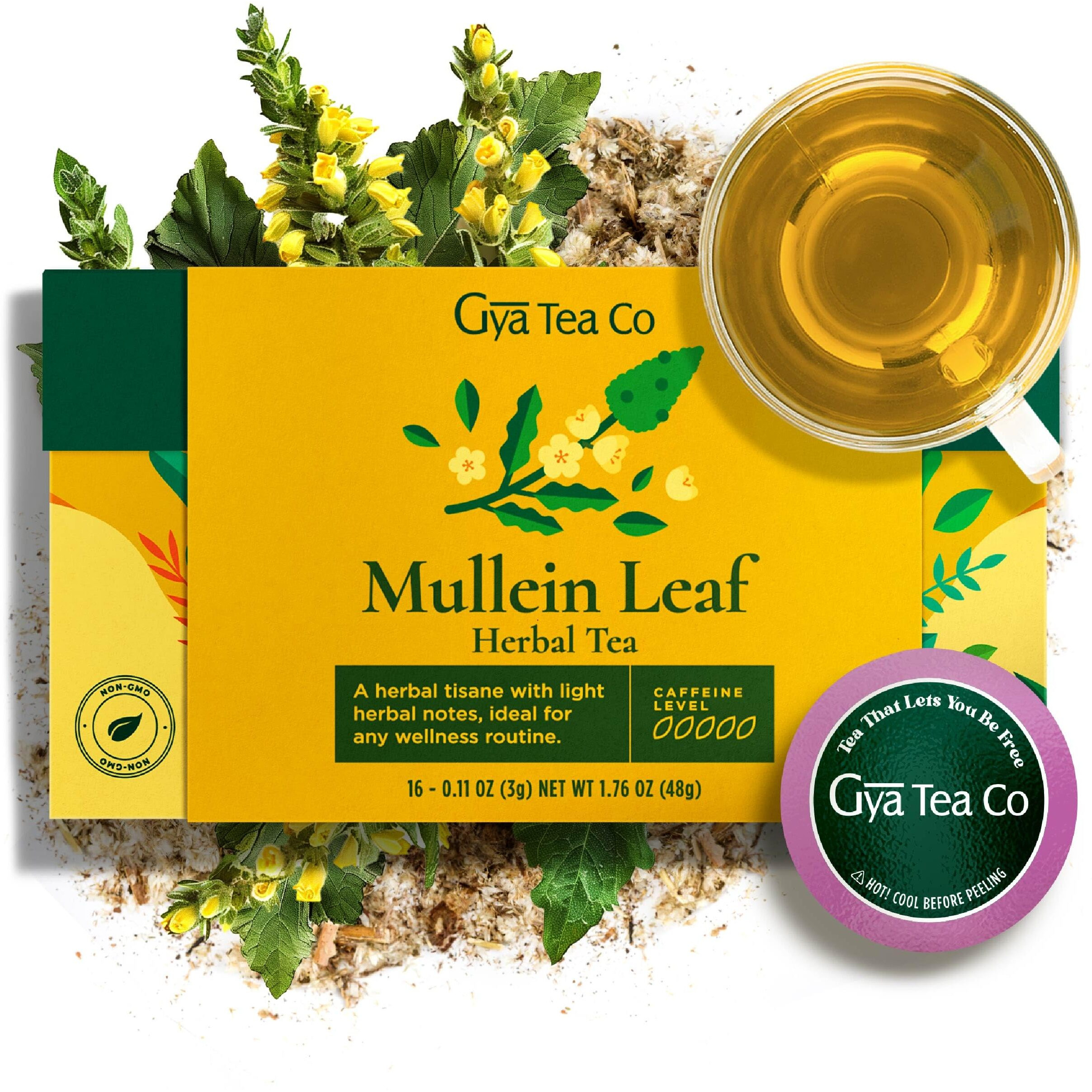 Gya Tea Co Mullein Leaf Herbal Tea K Cups For Keurig - Caffeine-Free Smooth Tea K Cups For Keurig - Kickstart The Day With Tea Pods For Keurig - Herbal Tea K Cup Tea Pods For Keurig Tea Gift Set