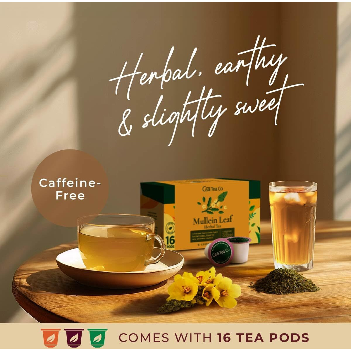 Gya Tea Co Mullein Leaf Herbal Tea K Cups For Keurig - Caffeine-Free Smooth Tea K Cups For Keurig - Kickstart The Day With Tea Pods For Keurig - Herbal Tea K Cup Tea Pods For Keurig Tea Gift Set