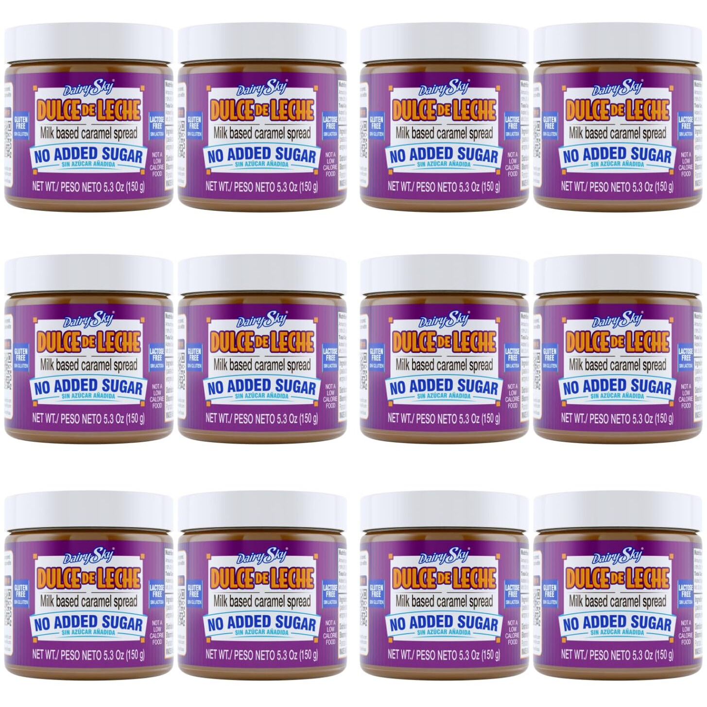 Dairysky Dulce De Leche No Added Sugar - 5.3 Oz Made With Real Milk, Gluten-Free - Milk Based Caramel - Perfect For Desserts, 12 Units.