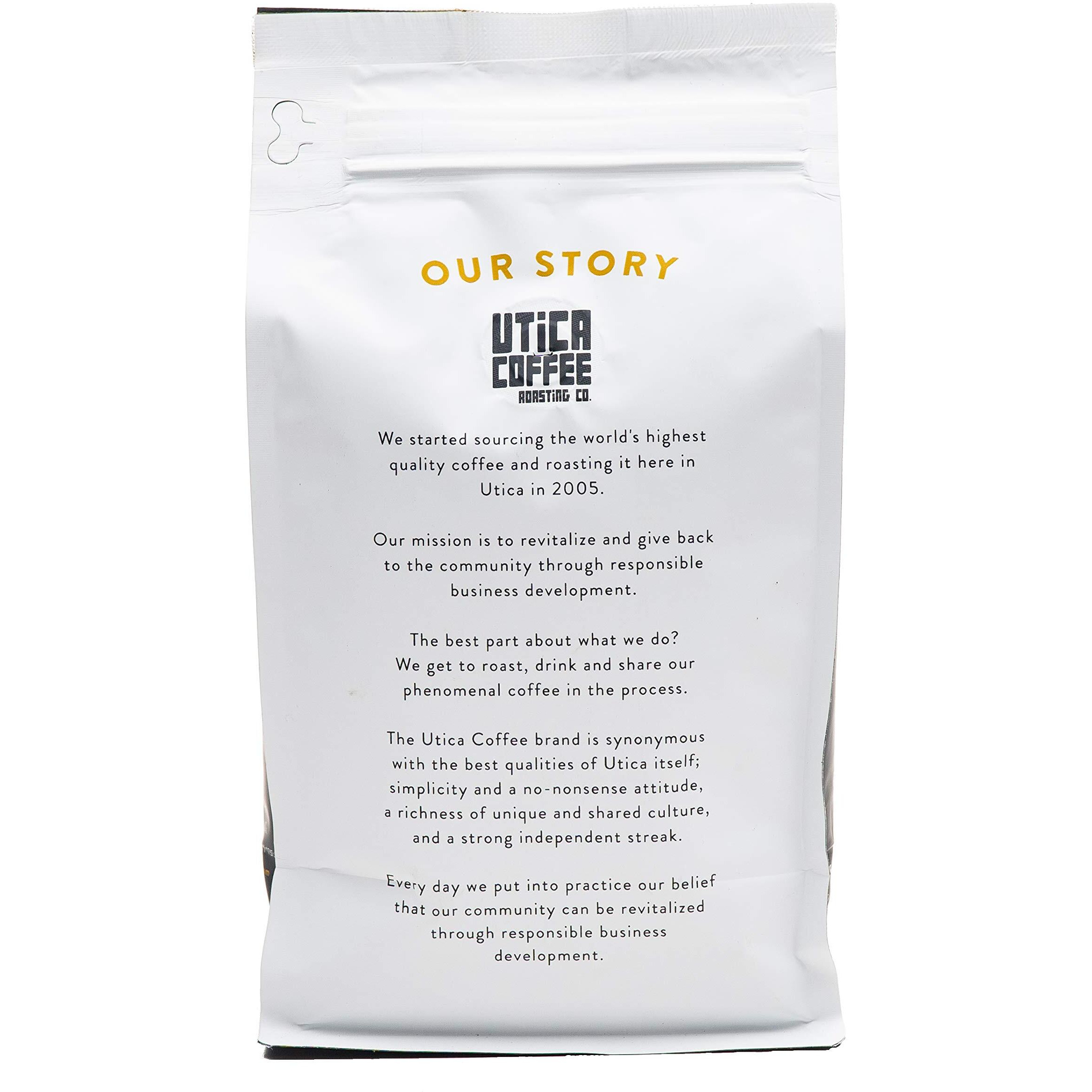 Utica Coffee Roasting Co. Decaf Southern Pecan | Specialty Flavored Medium Roast Ground Coffee | 16 Oz Reclosable Bag