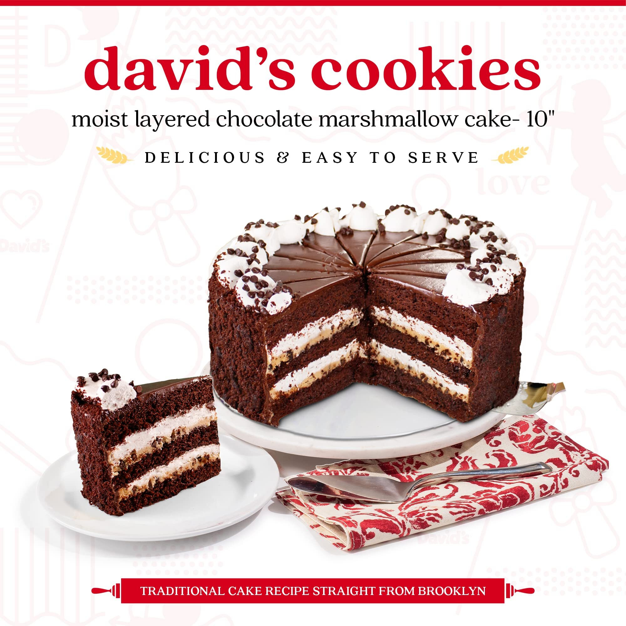 David's Cookies Marshmallow Cake - 10"" - Birthday Cake For Delivery Fresh Bakery Dessert Layered Cake For Delivery - Pre-Sliced For Easy Sharing - Moist Layered Chocolate Cake - Great Gift Idea