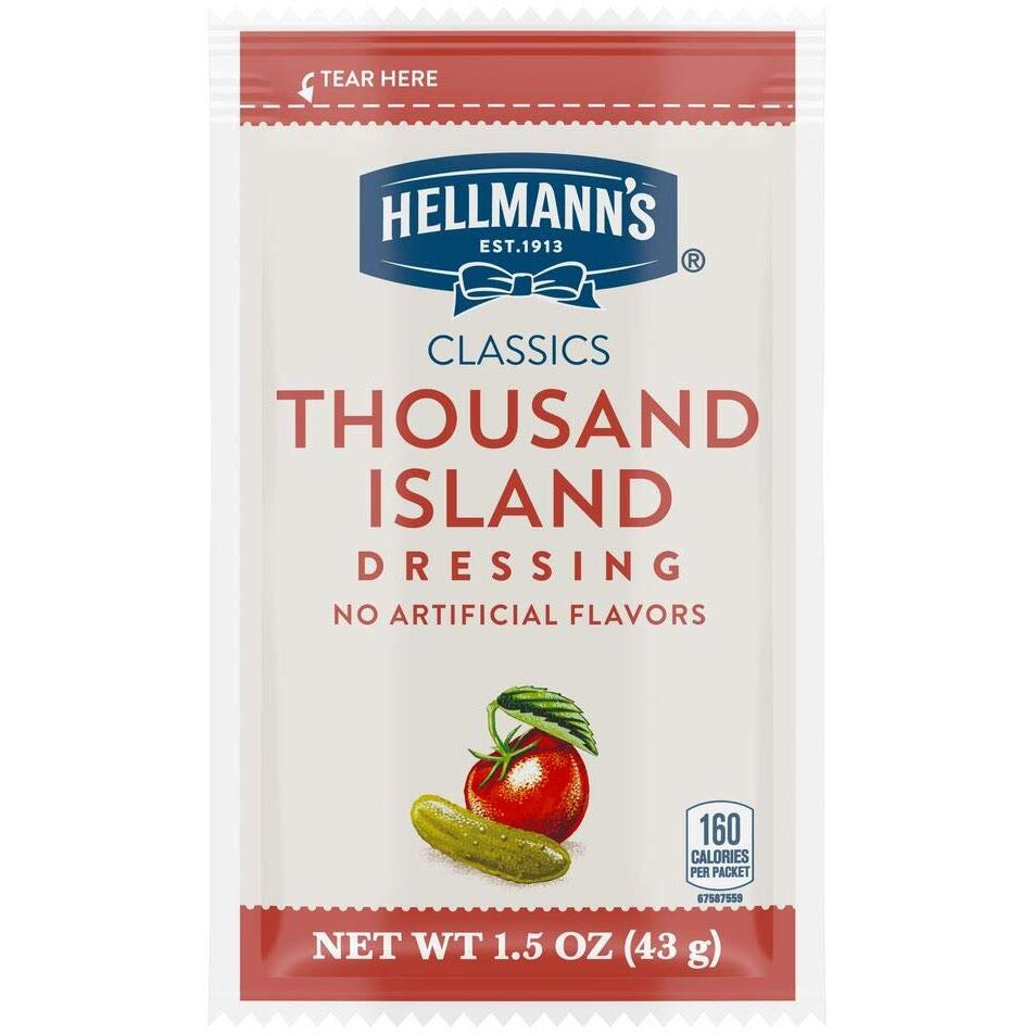 Hellmann's Classics Thousand Island Salad Dressing Portion Control Sachets Gluten Free, No Artificial Flavors, Added Msg Or High Fructose Corn Syrup, Colors From Natural Sources, 1.5 Oz, Pack Of 102