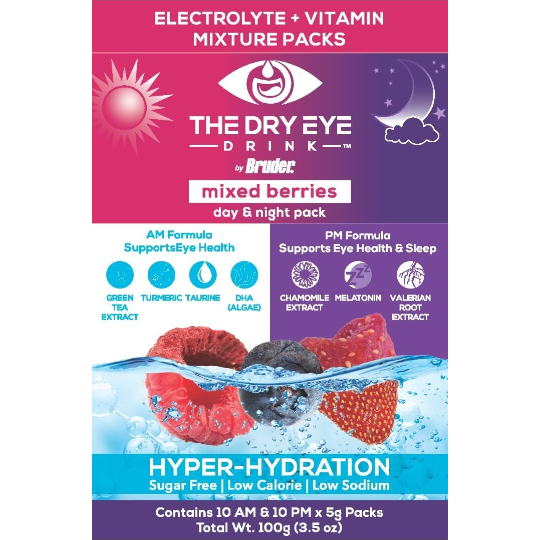 The Dry Eye Drink L Ultimate Hydration For Dry Eyes L Sugar-Free Electrolyte Powder Packets L Blended With Vitamins, Green Tea, Turmeric, Taurine, And Dha L 5G X 20 Packets (Mixed Berry Am/Pm)