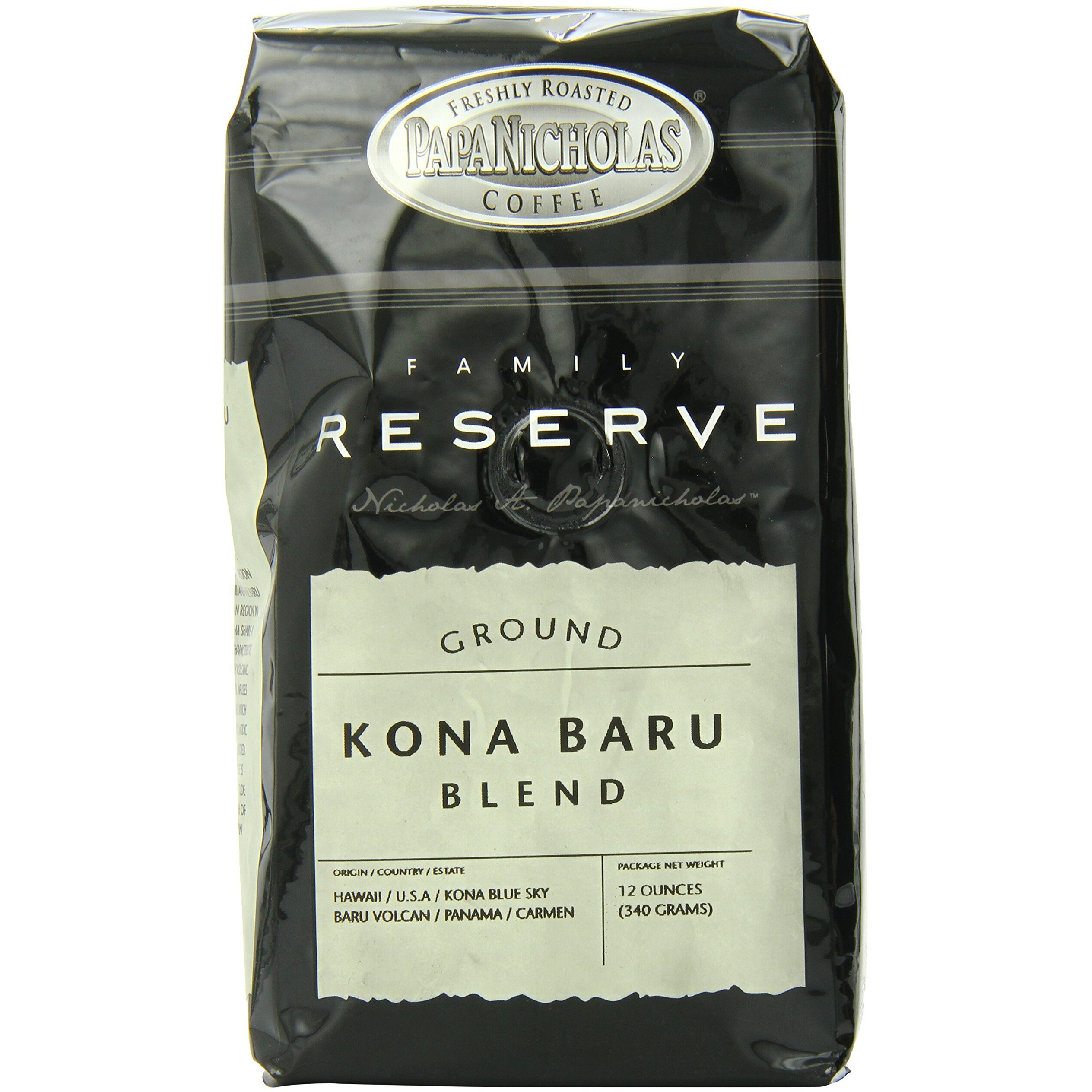 Papanicholas Coffee Ground Coffee, Family Reserve Kona Baru Blend, 12 Ounce