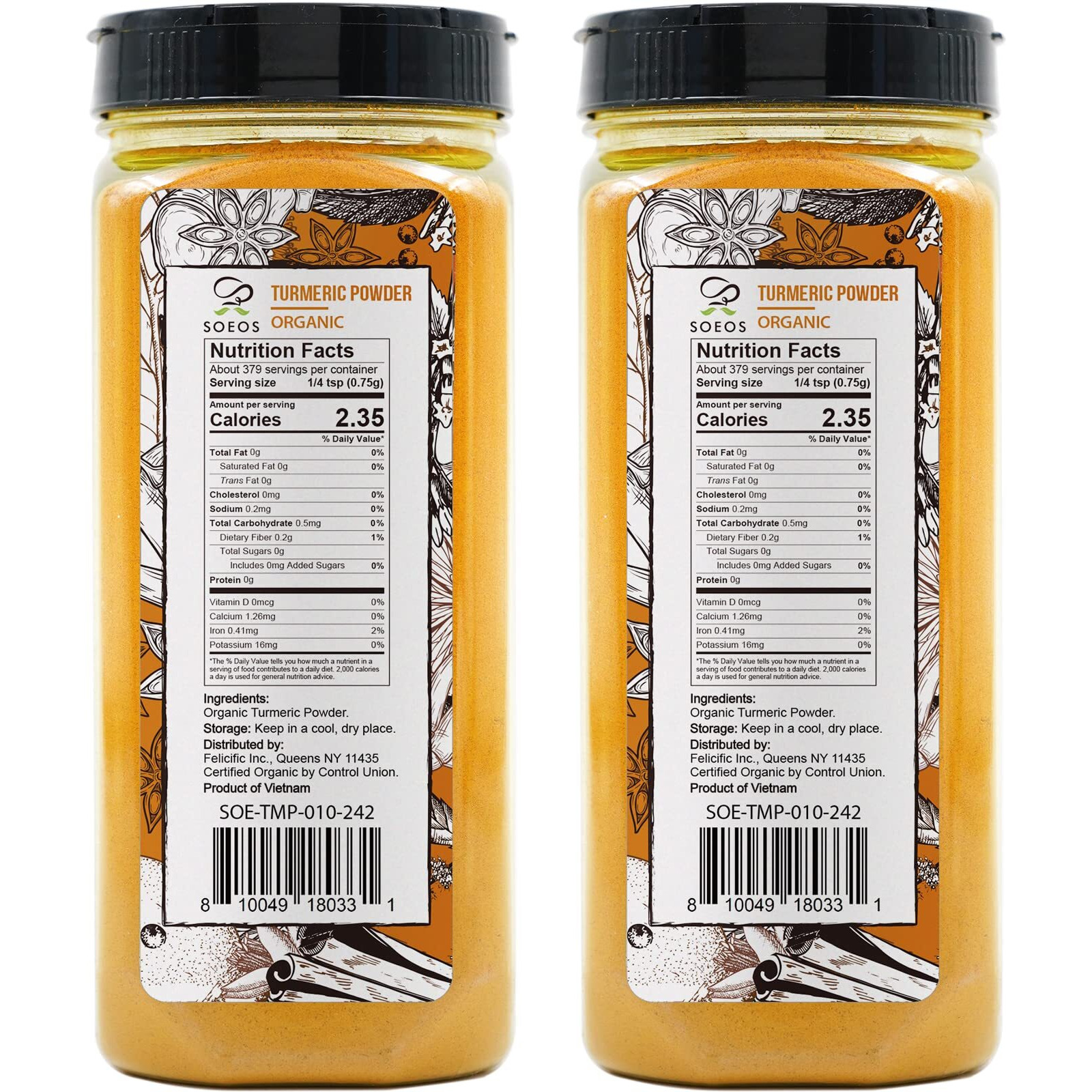 Soeos Organic Turmeric Root Powder 20 Oz (10 Oz *2), Non-Gmo Verified, Usda Organic, Natural Curcumin, Lab Tested For Purity, Sealed Package To Keep Turmeric Fresh